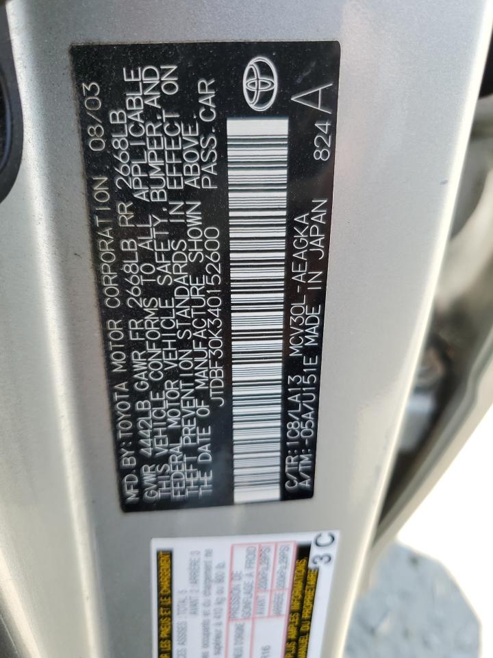 2004 Toyota Camry Le VIN: JTDBF30K340152600 Lot: 64833674