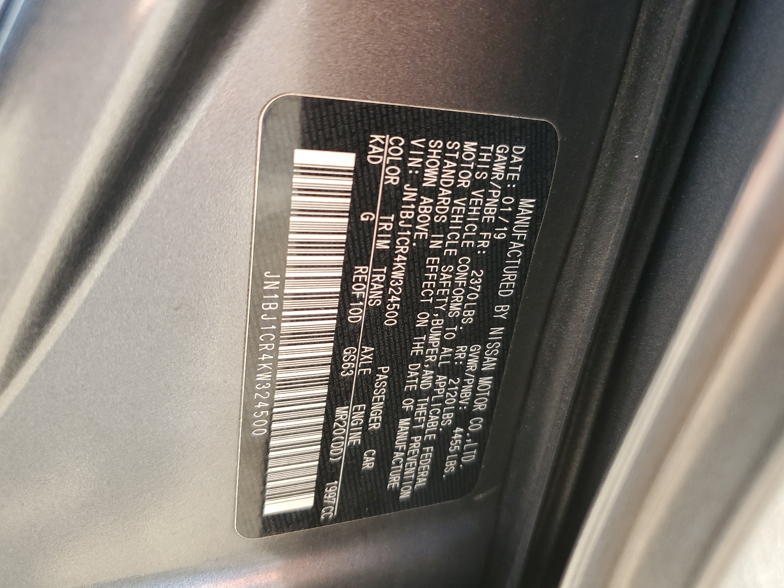 JN1BJ1CR4KW324500 2019 Nissan Rogue Sport S