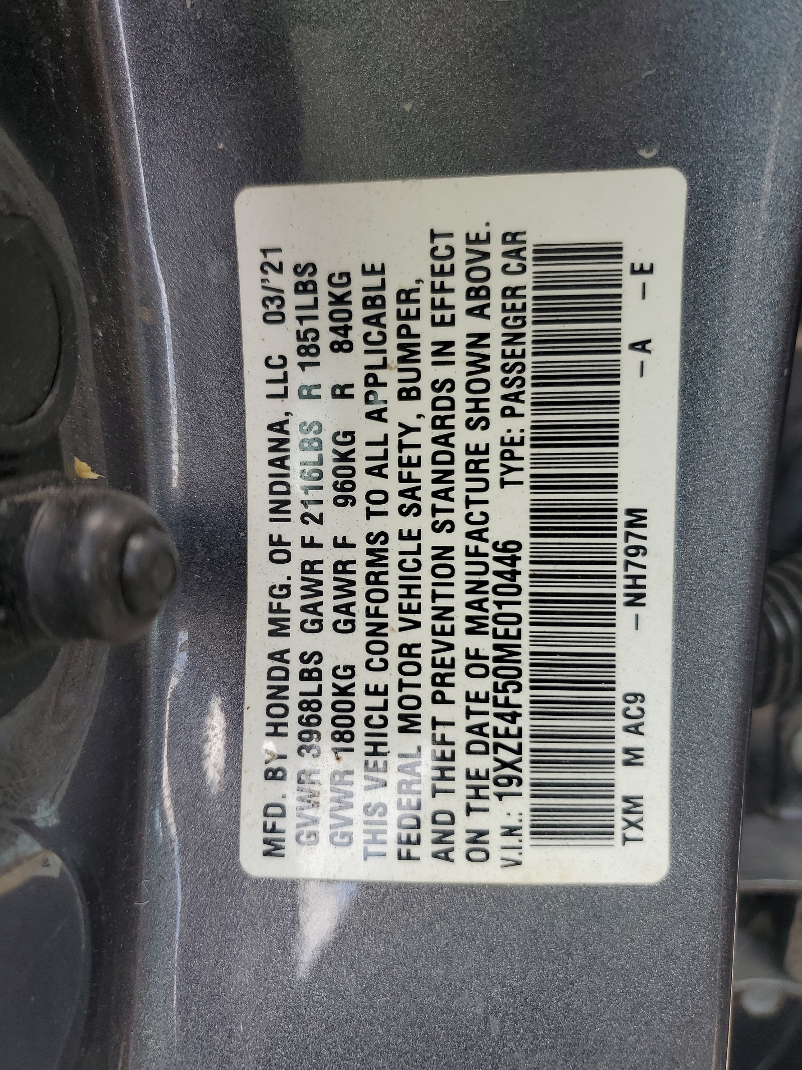 19XZE4F50ME010446 2021 Honda Insight Ex