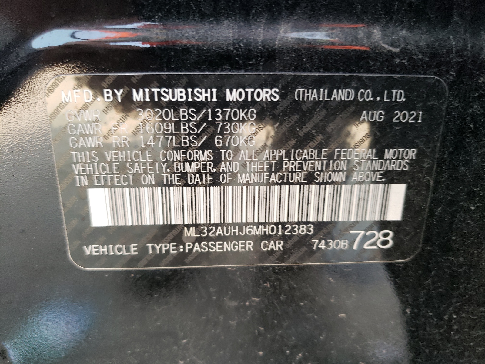 ML32AUHJ6MH012383 2021 Mitsubishi Mirage Es