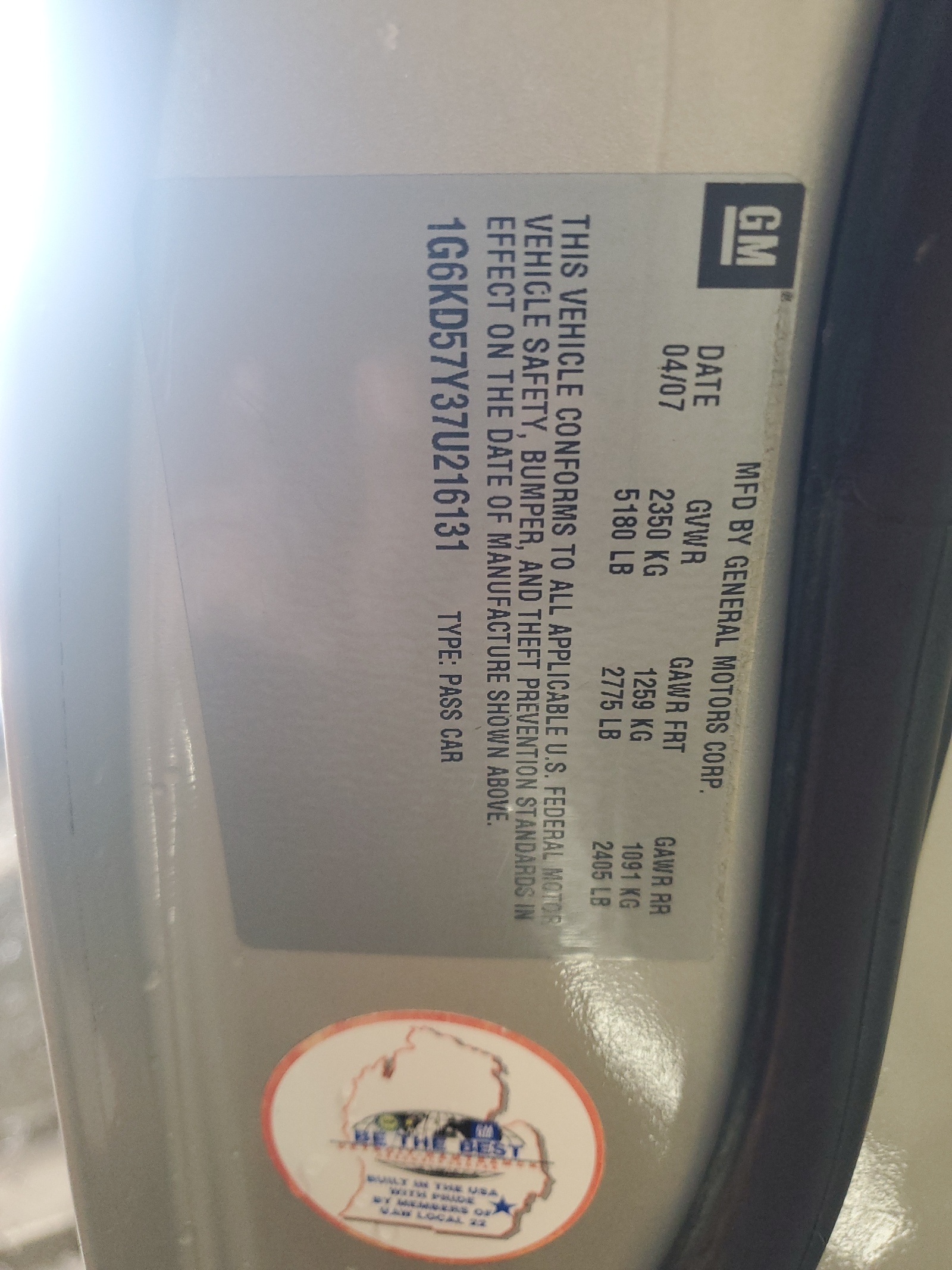 1G6KD57Y37U216131 2007 Cadillac Dts