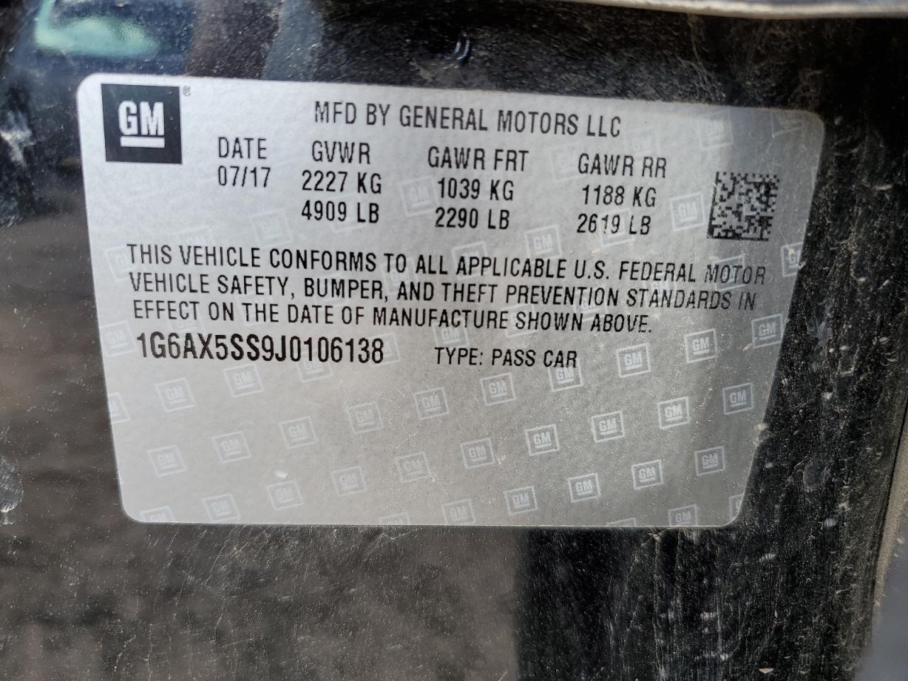 2018 Cadillac Cts Luxury VIN: 1G6AX5SS9J0106138 Lot: 62807504