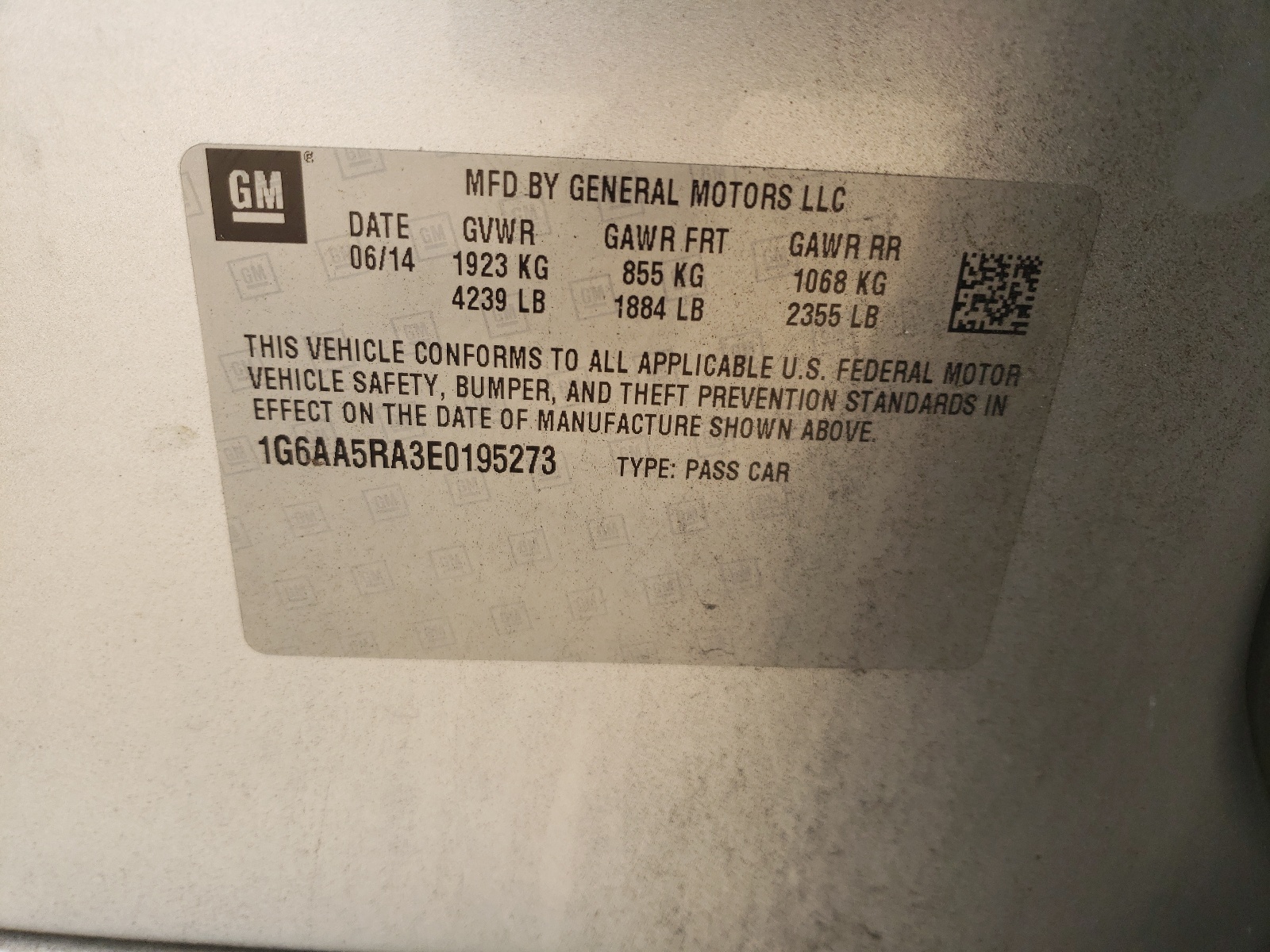 1G6AA5RA3E0195273 2014 Cadillac Ats