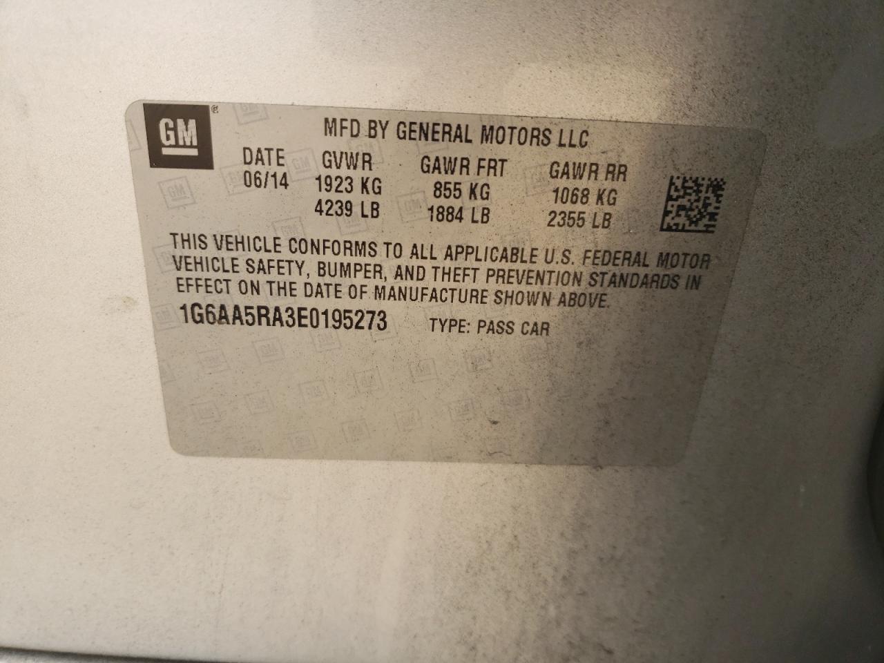 2014 Cadillac Ats VIN: 1G6AA5RA3E0195273 Lot: 63951864