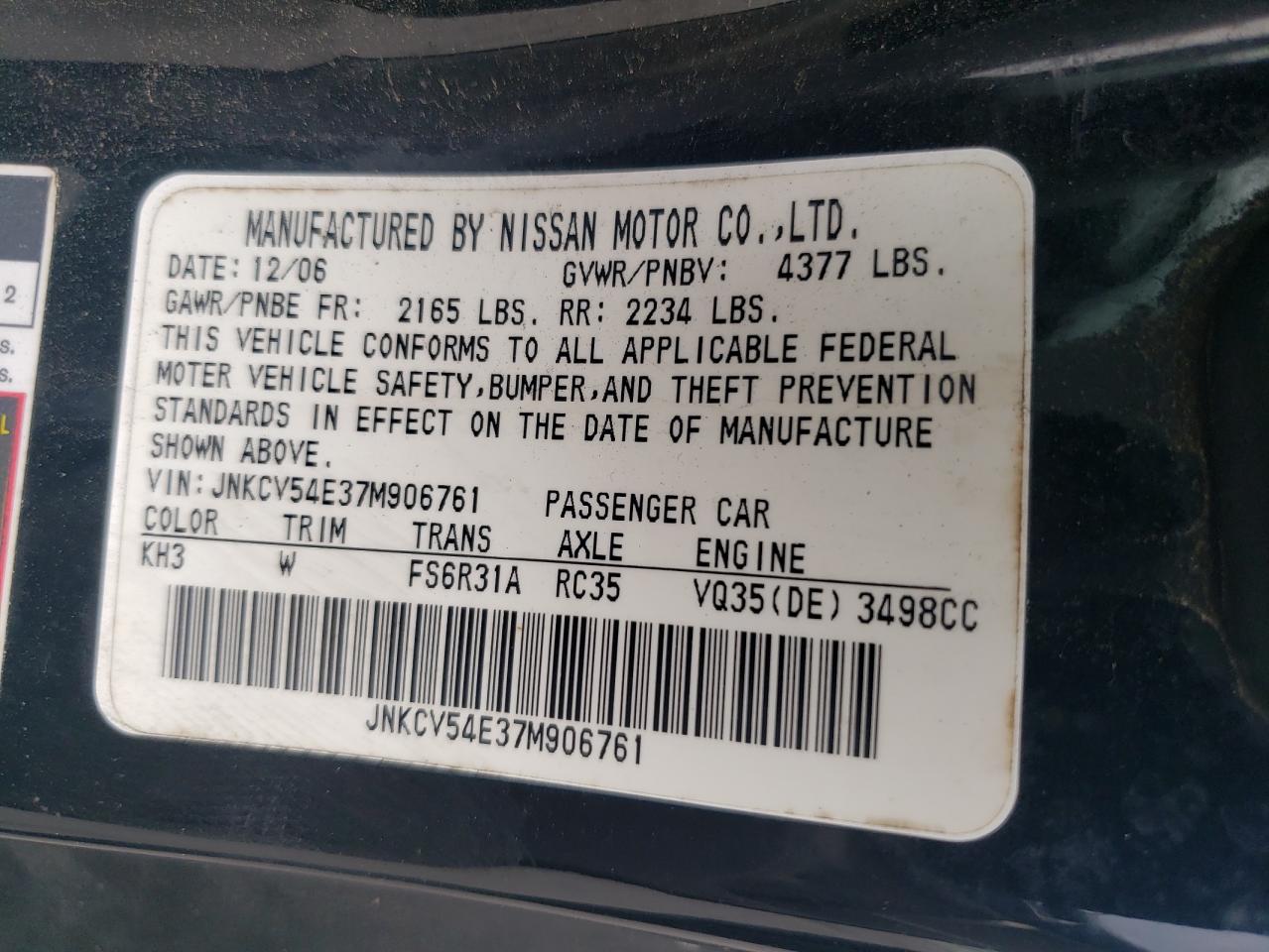 JNKCV54E37M906761 2007 Infiniti G35