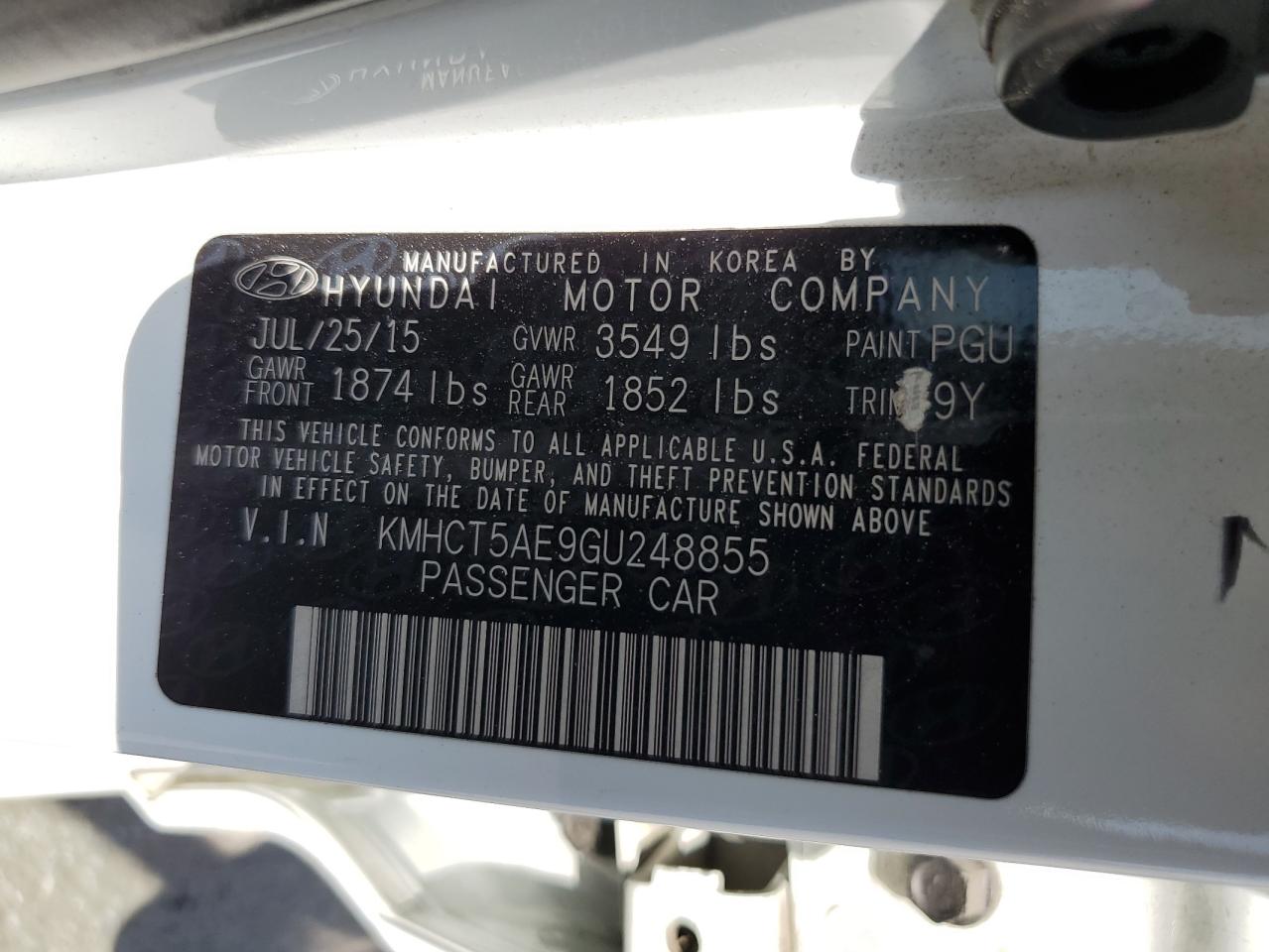 2016 Hyundai Accent Se VIN: KMHCT5AE9GU248855 Lot: 64442284