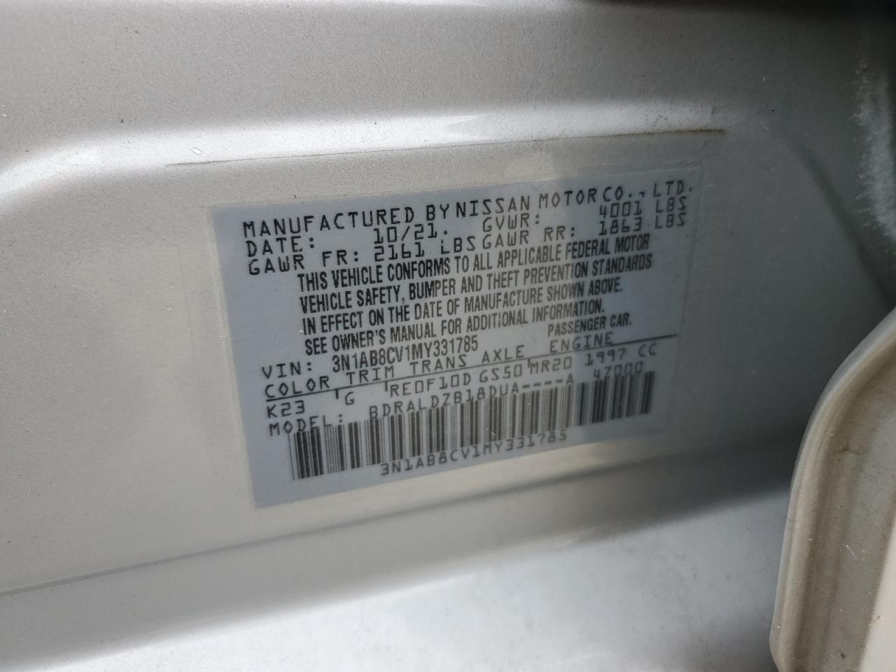 2021 Nissan Sentra Sv VIN: 3N1AB8CV1MY331785 Lot: 62895004