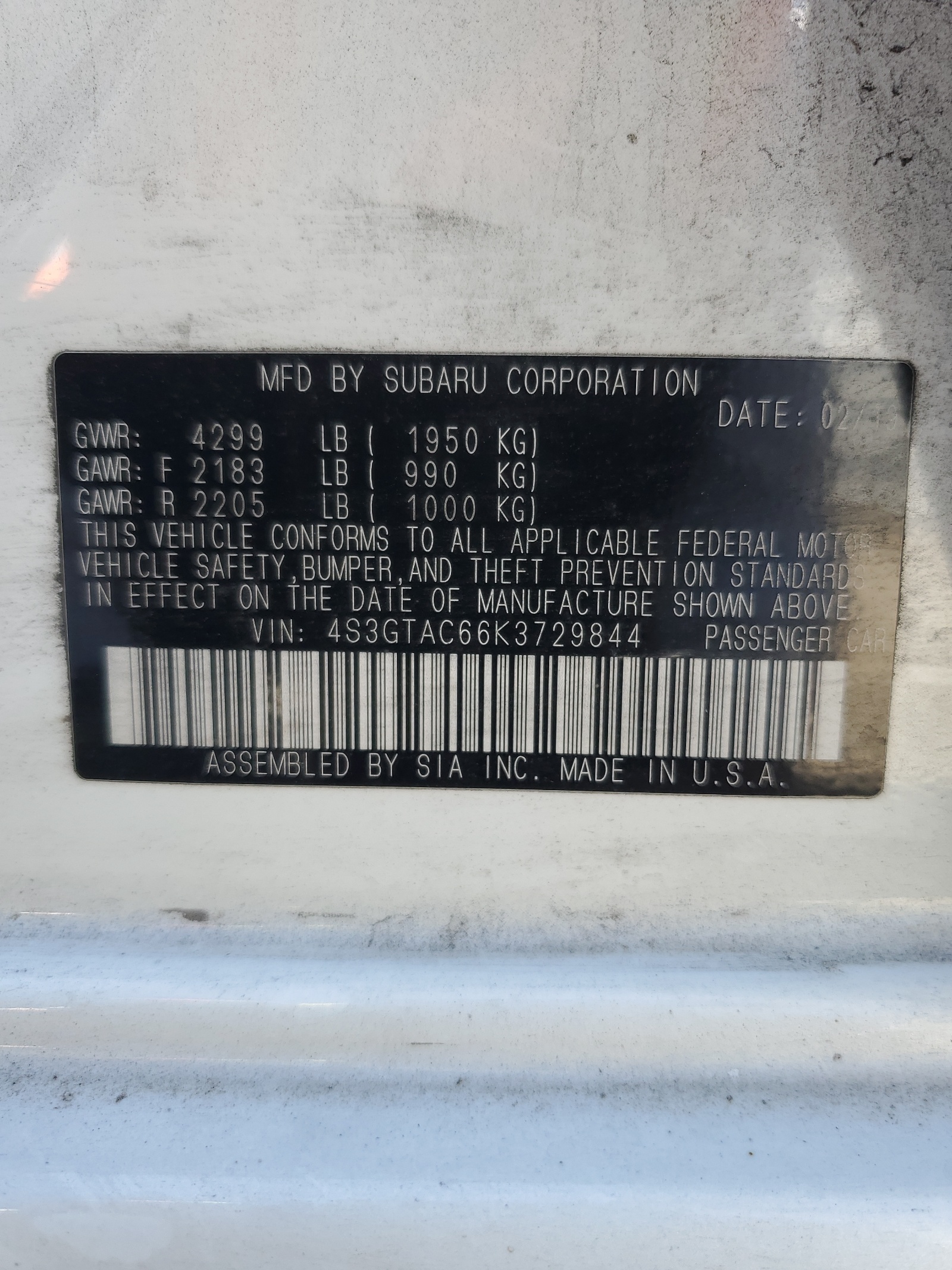 4S3GTAC66K3729844 2019 Subaru Impreza Premium