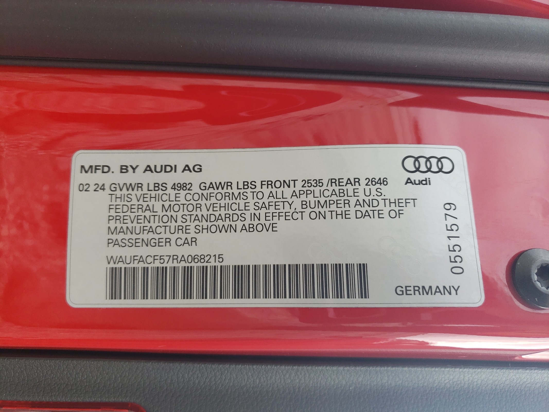 WAUFACF57RA068215 2024 Audi A5 Premium Plus 45