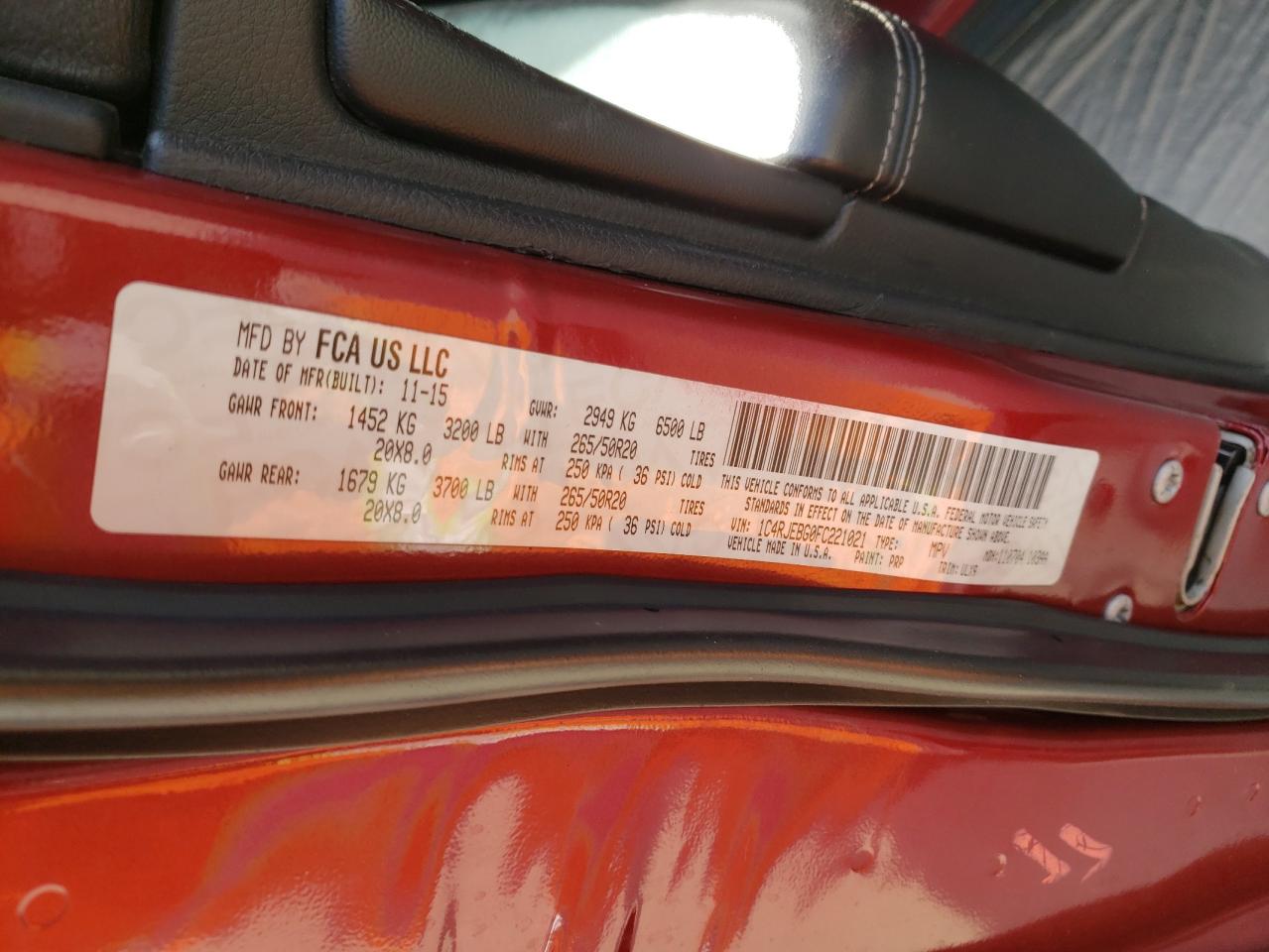 2015 Jeep Grand Cherokee Limited VIN: 1C4RJEBG0FC221021 Lot: 62476514