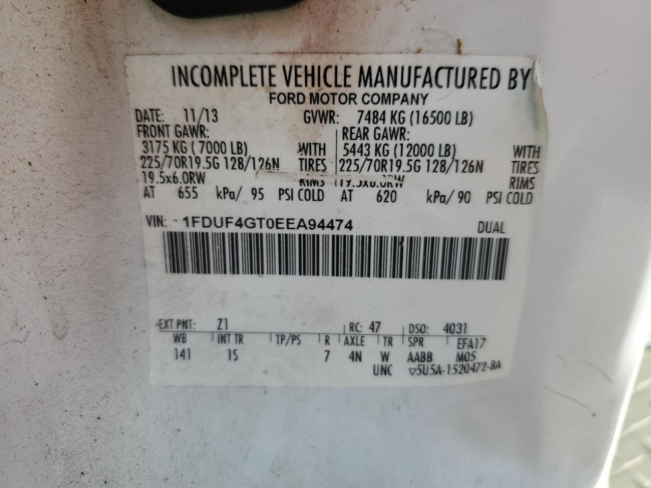 2014 Ford F450 Super Duty VIN: 1FDUF4GT0EEA94474 Lot: 63363424