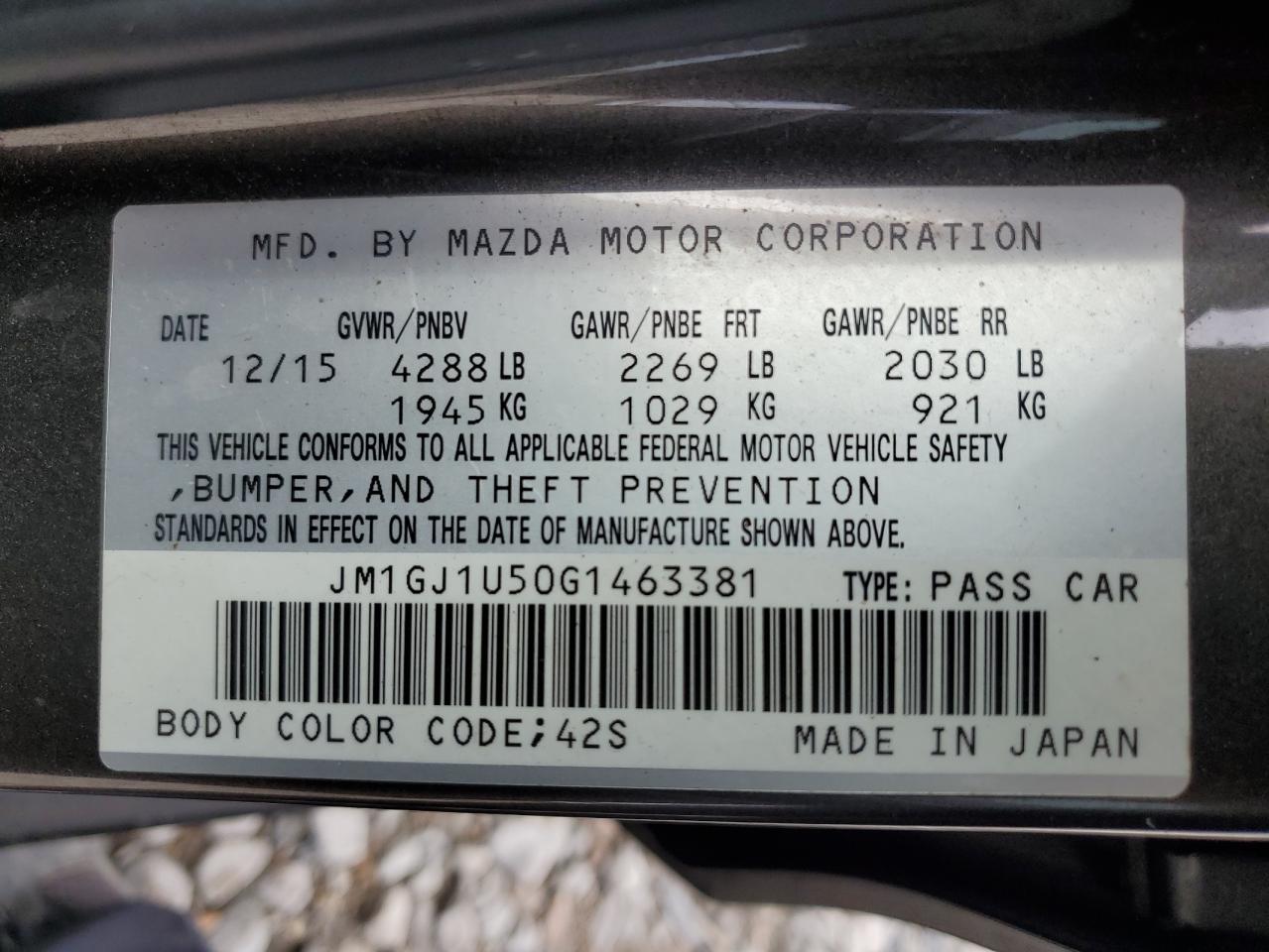 2016 Mazda 6 Sport VIN: JM1GJ1U50G1463381 Lot: 63784214