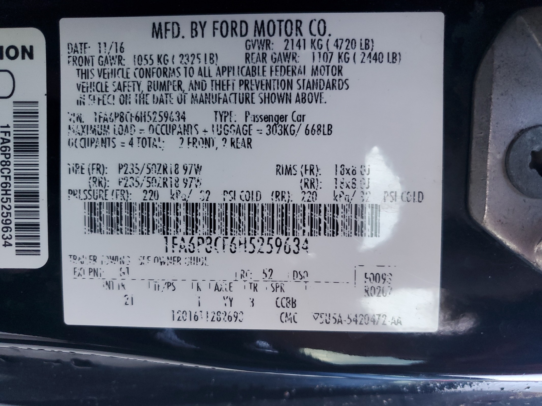 1FA6P8CF6H5259634 2017 Ford Mustang Gt