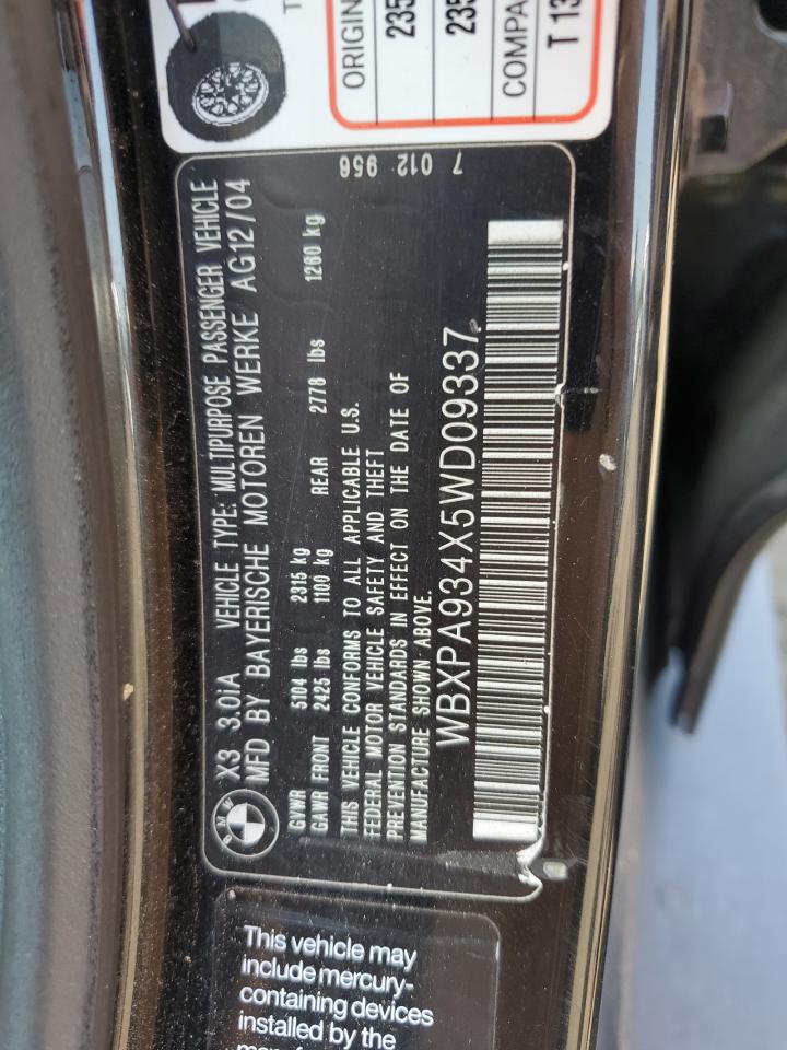 2005 BMW X3 3.0I VIN: WBXPA934X5WD09337 Lot: 63243264