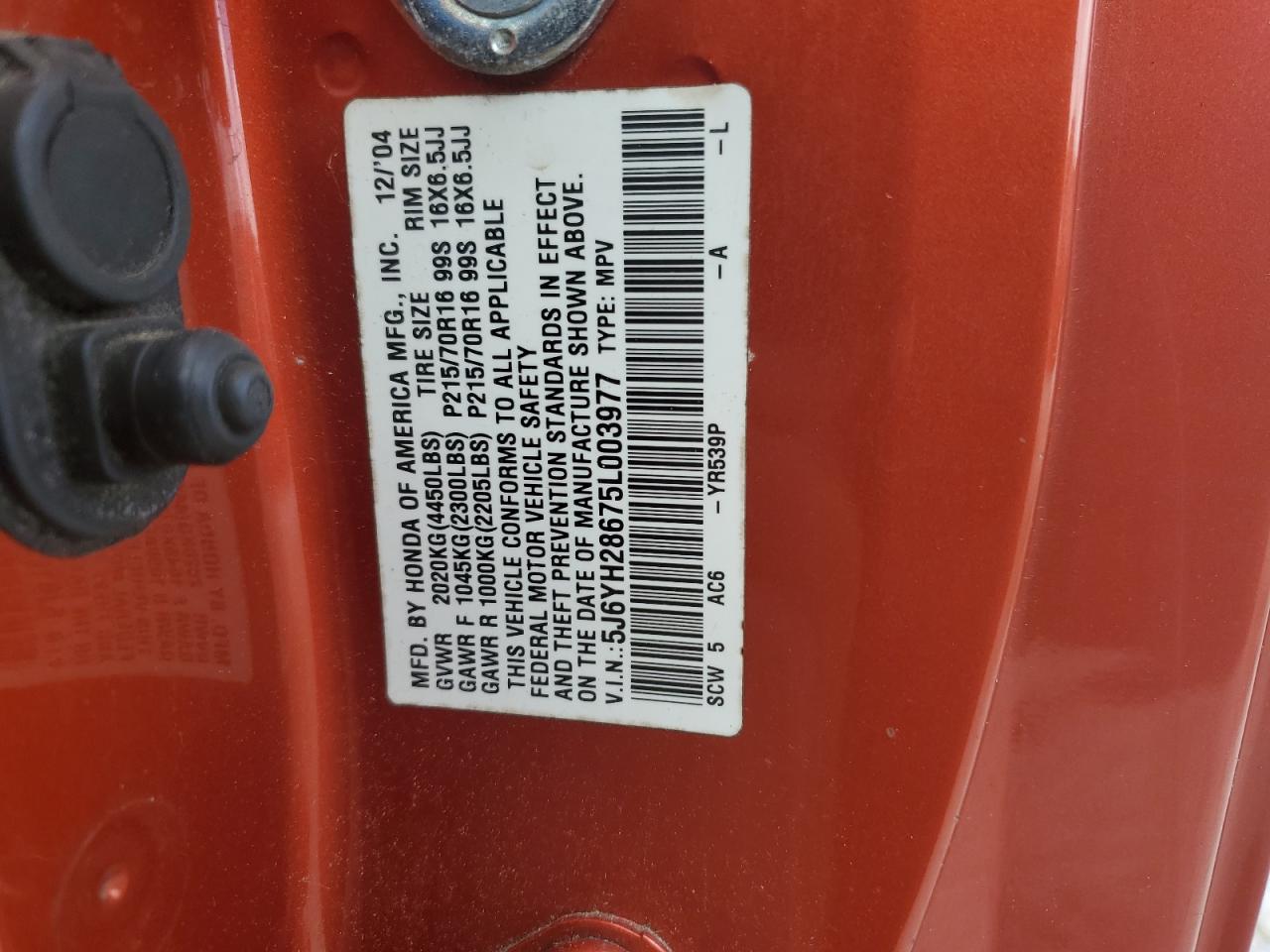 2005 Honda Element Ex VIN: 5J6YH28675L003977 Lot: 64180114