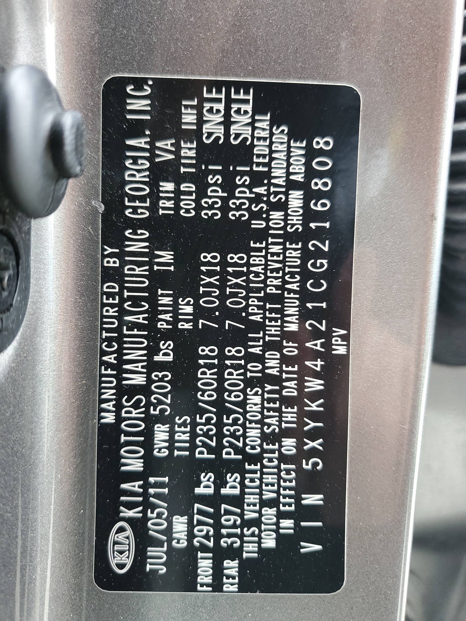 5XYKW4A21CG216808 2012 Kia Sorento Sx