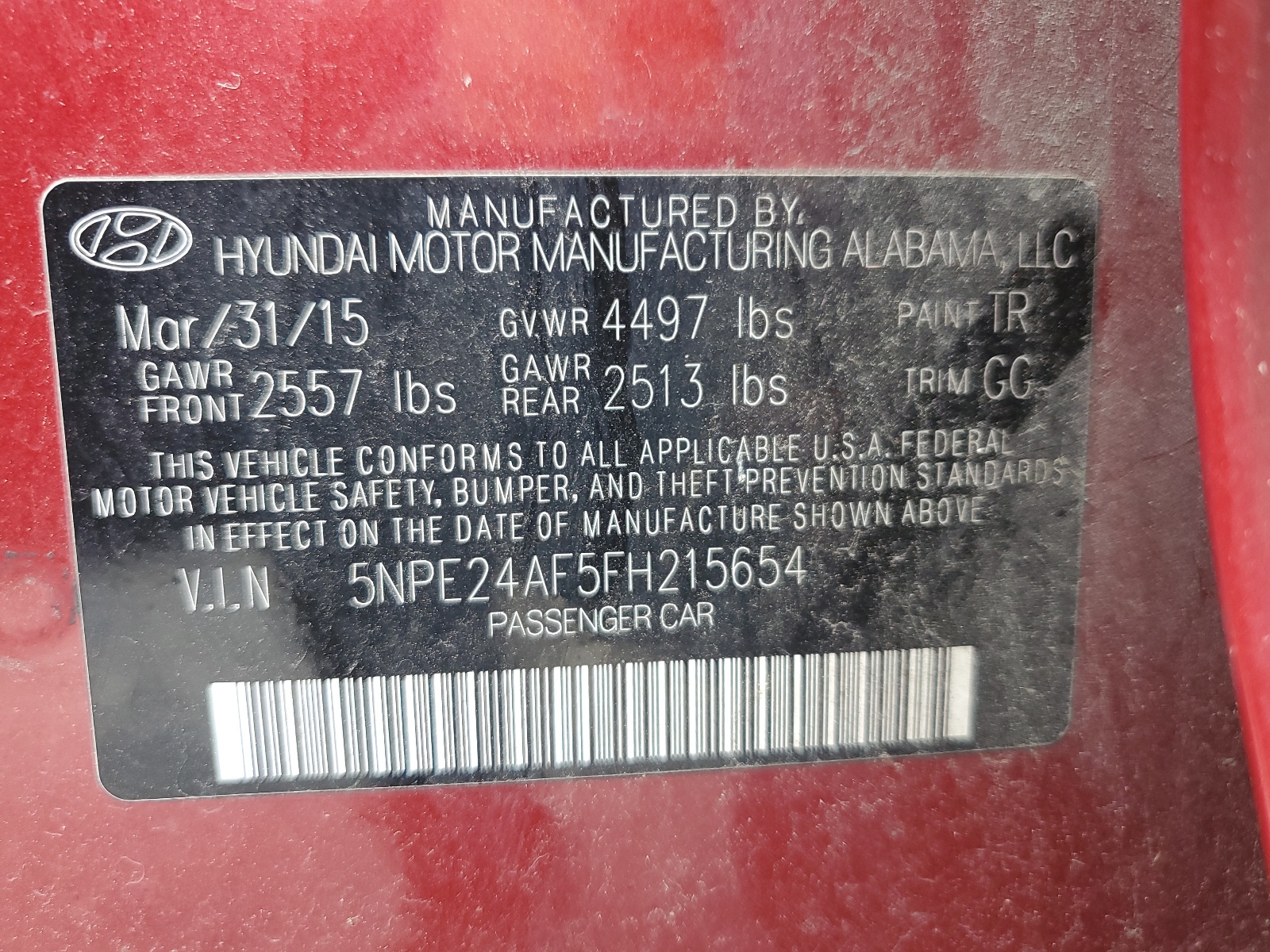 5NPE24AF5FH215654 2015 Hyundai Sonata Se