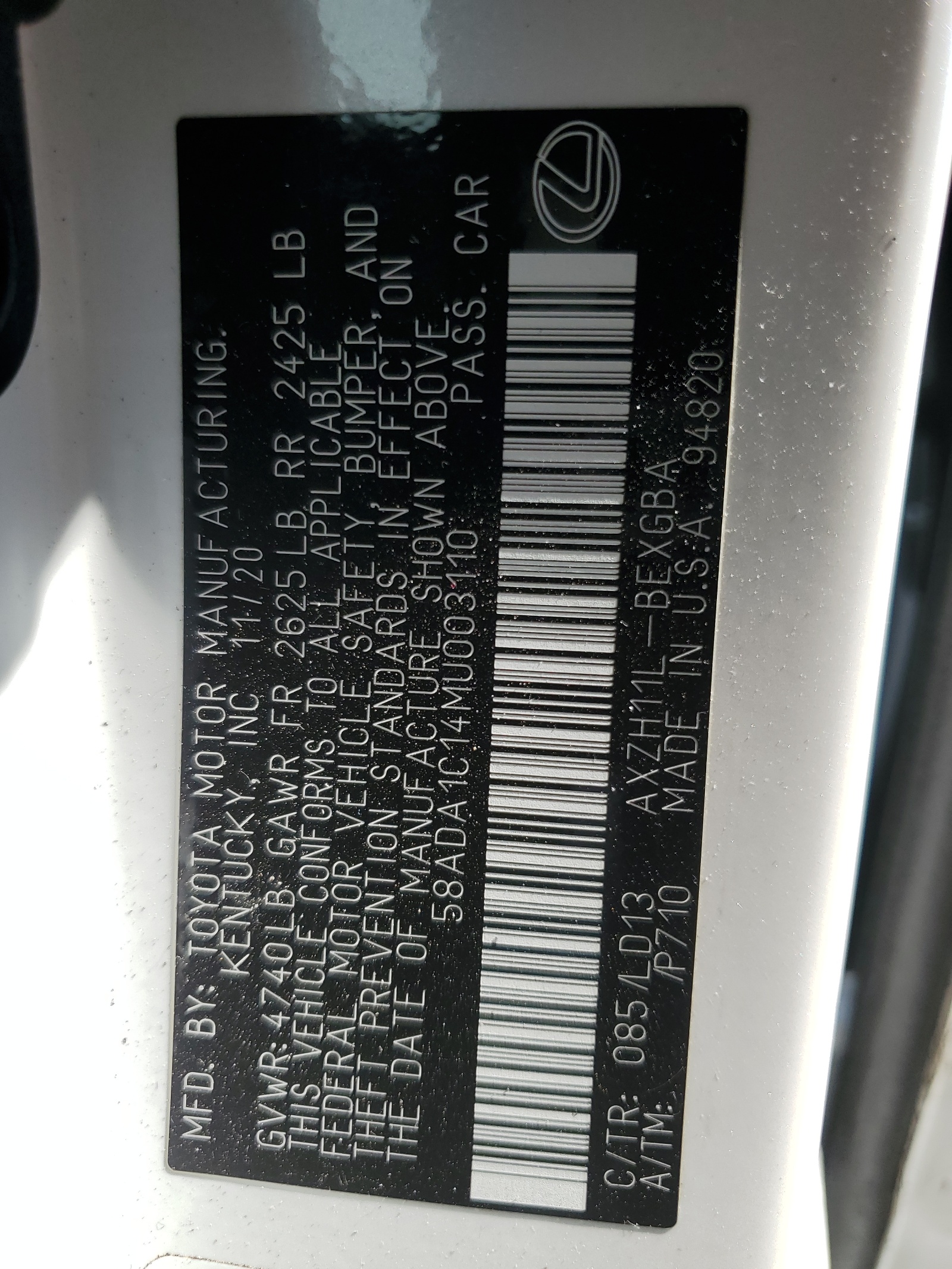 58ADA1C14MU003110 2021 Lexus Es 300H