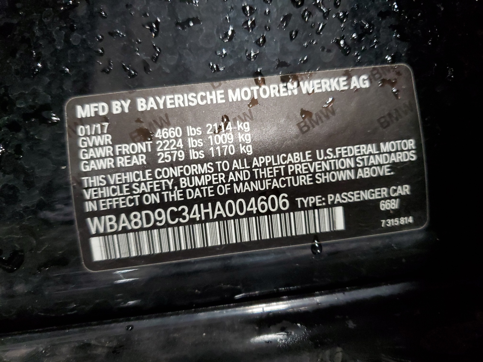WBA8D9C34HA004606 2017 BMW 330 Xi