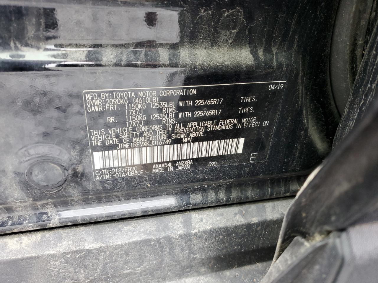 2019 Toyota Rav4 Le VIN: JTMF1RFVXKJ016749 Lot: 63883104