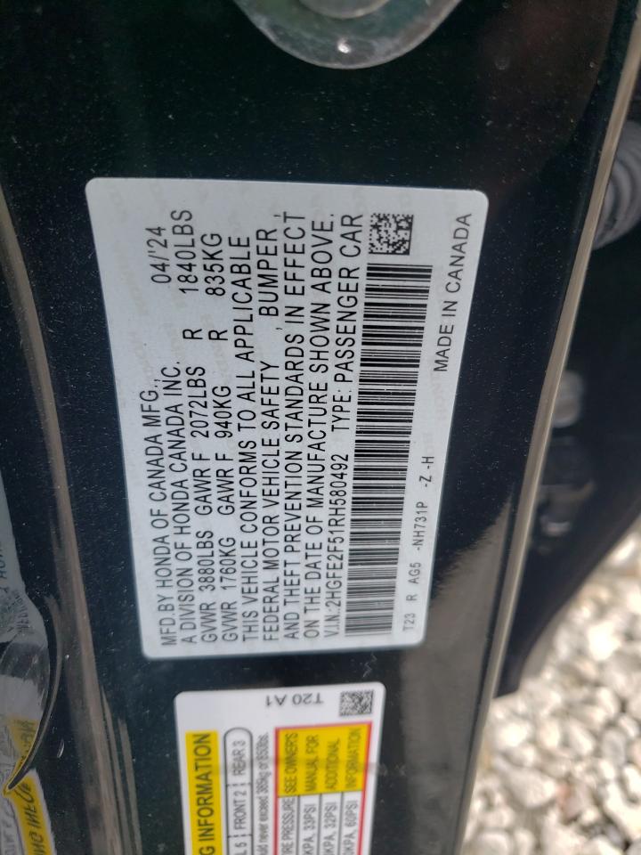 2HGFE2F51RH580492 2024 Honda Civic Sport