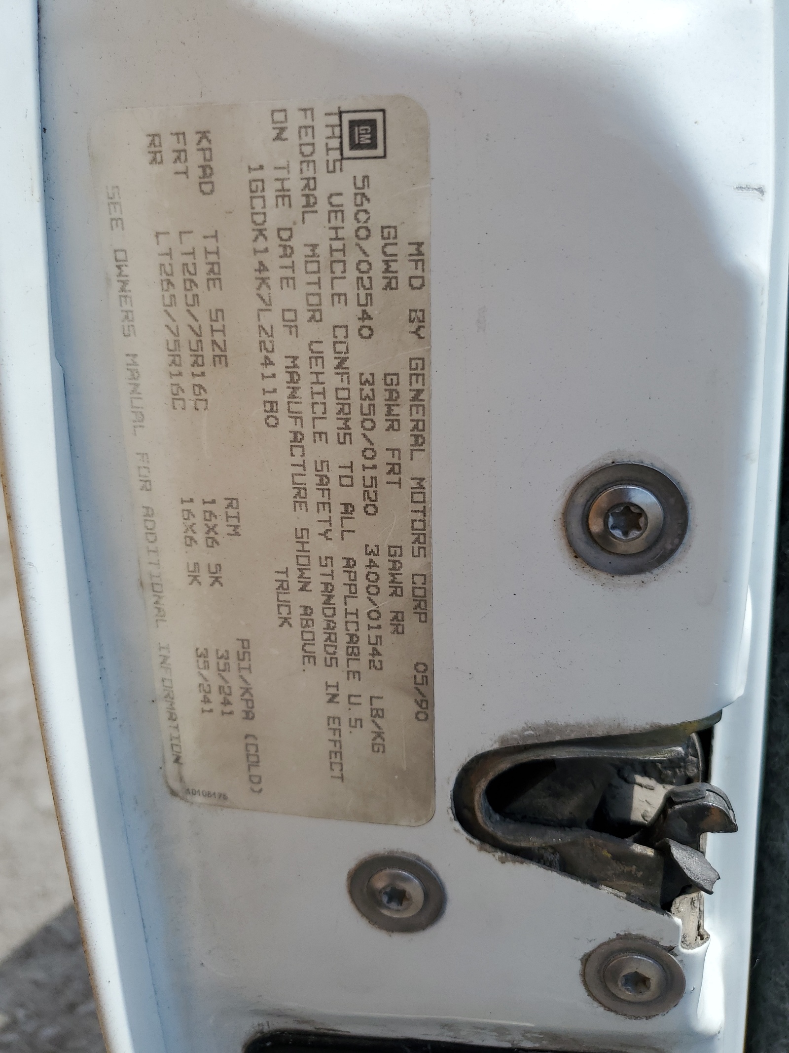 1GCDK14K7LZ241180 1990 Chevrolet Gmt-400 K1500