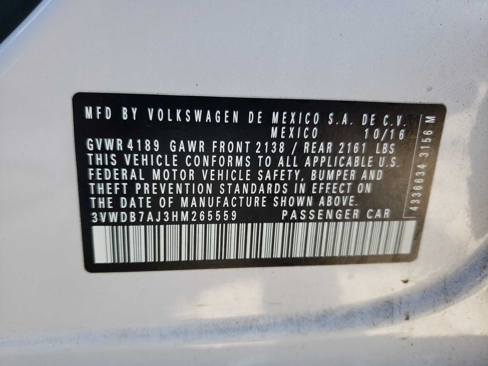 3VWDB7AJ3HM265559 2017 Volkswagen Jetta Se