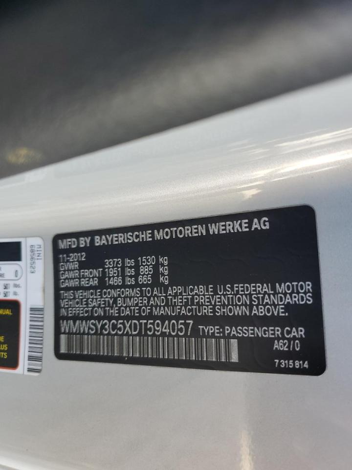 2013 Mini Cooper Roadster S VIN: WMWSY3C5XDT594057 Lot: 65328934