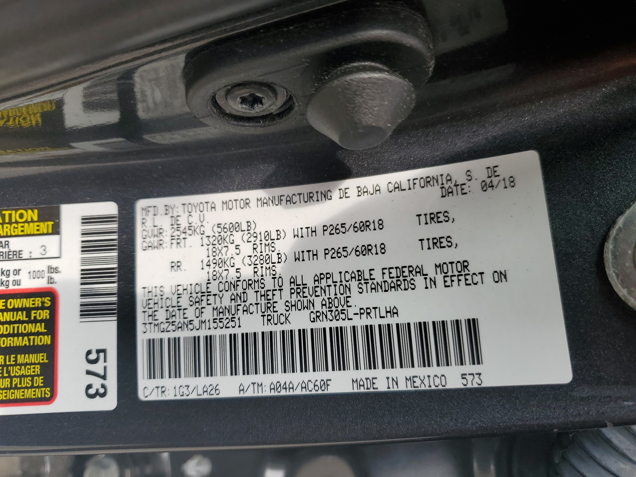 3TMGZ5AN5JM155251 2018 Toyota Tacoma Double Cab