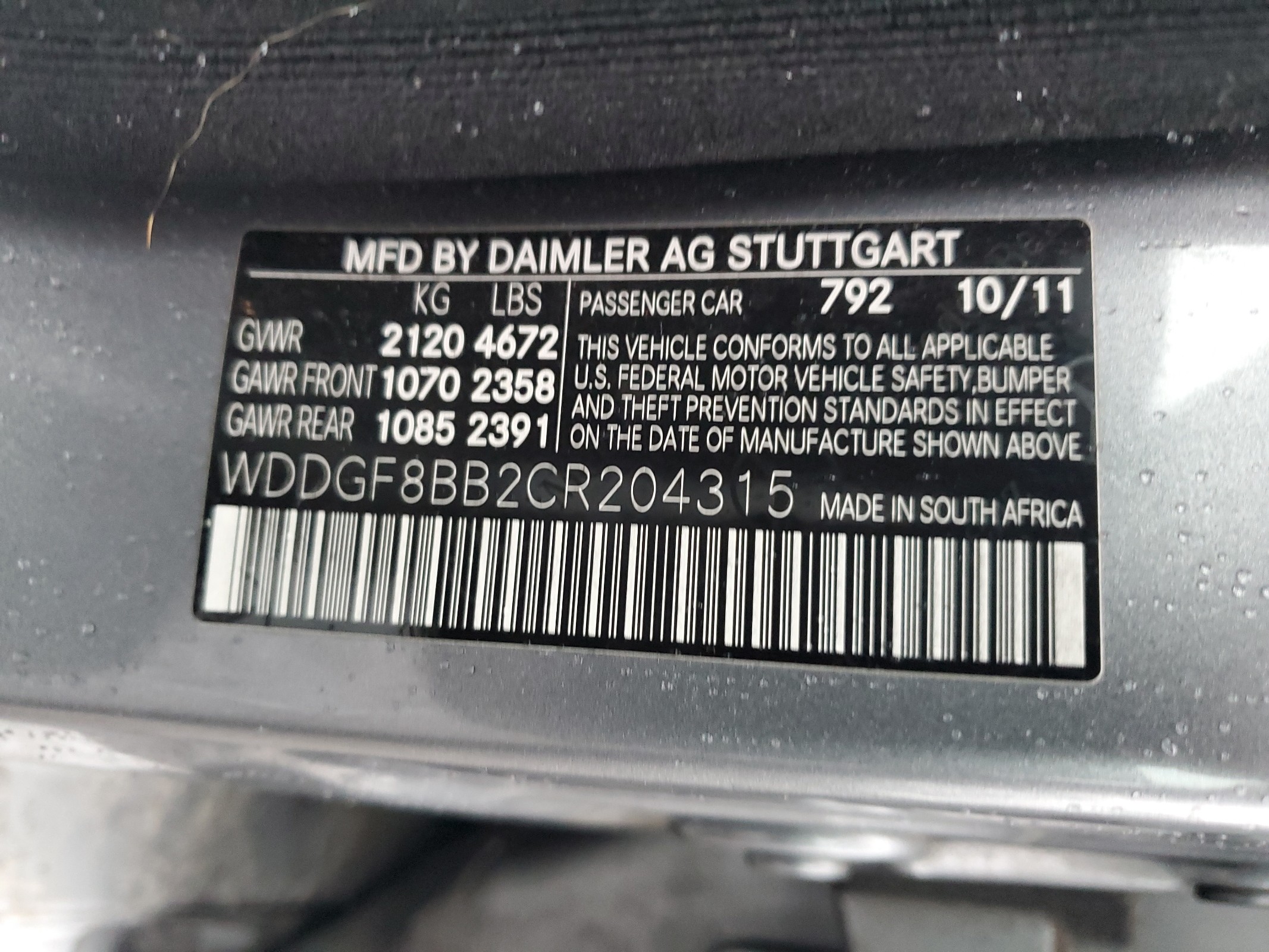 WDDGF8BB2CR204315 2012 Mercedes-Benz C 300 4Matic