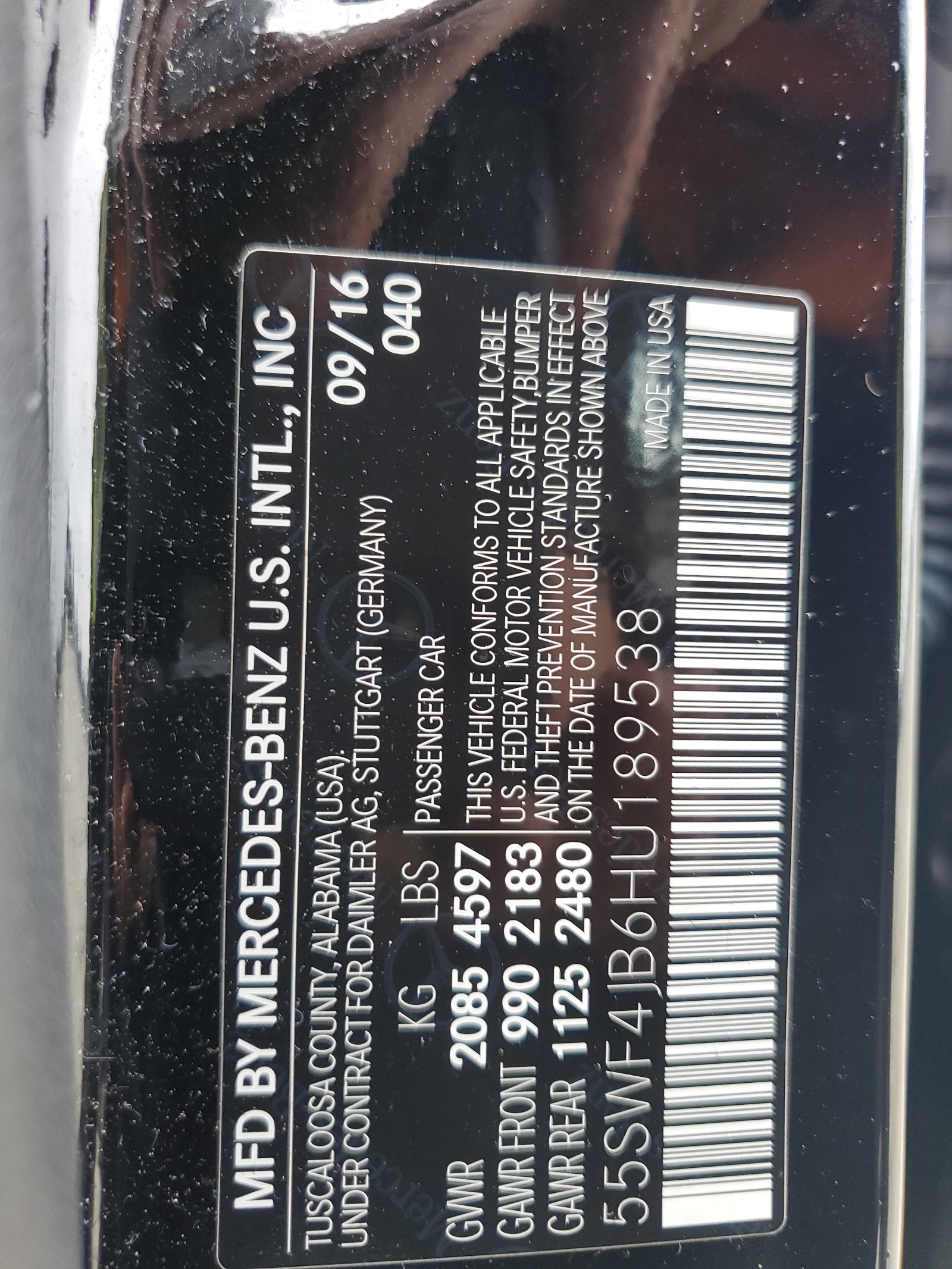 55SWF4JB6HU189538 2017 Mercedes-Benz C 300