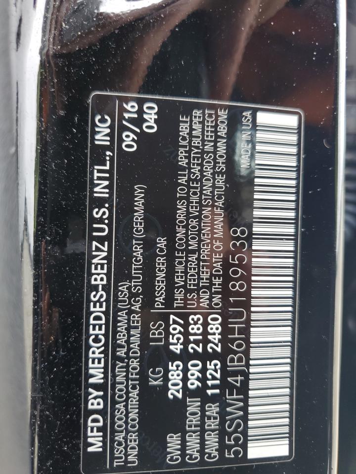 2017 Mercedes-Benz C 300 VIN: 55SWF4JB6HU189538 Lot: 64634774