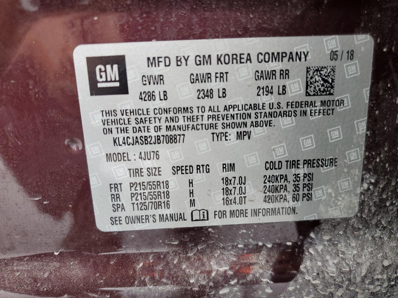 2018 Buick Encore Preferred VIN: KL4CJASB2JB708877 Lot: 62741854