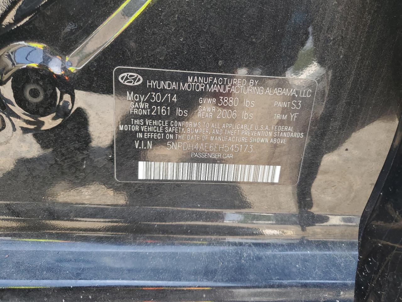 2014 Hyundai Elantra Se VIN: 5NPDH4AE6EH545173 Lot: 64515554