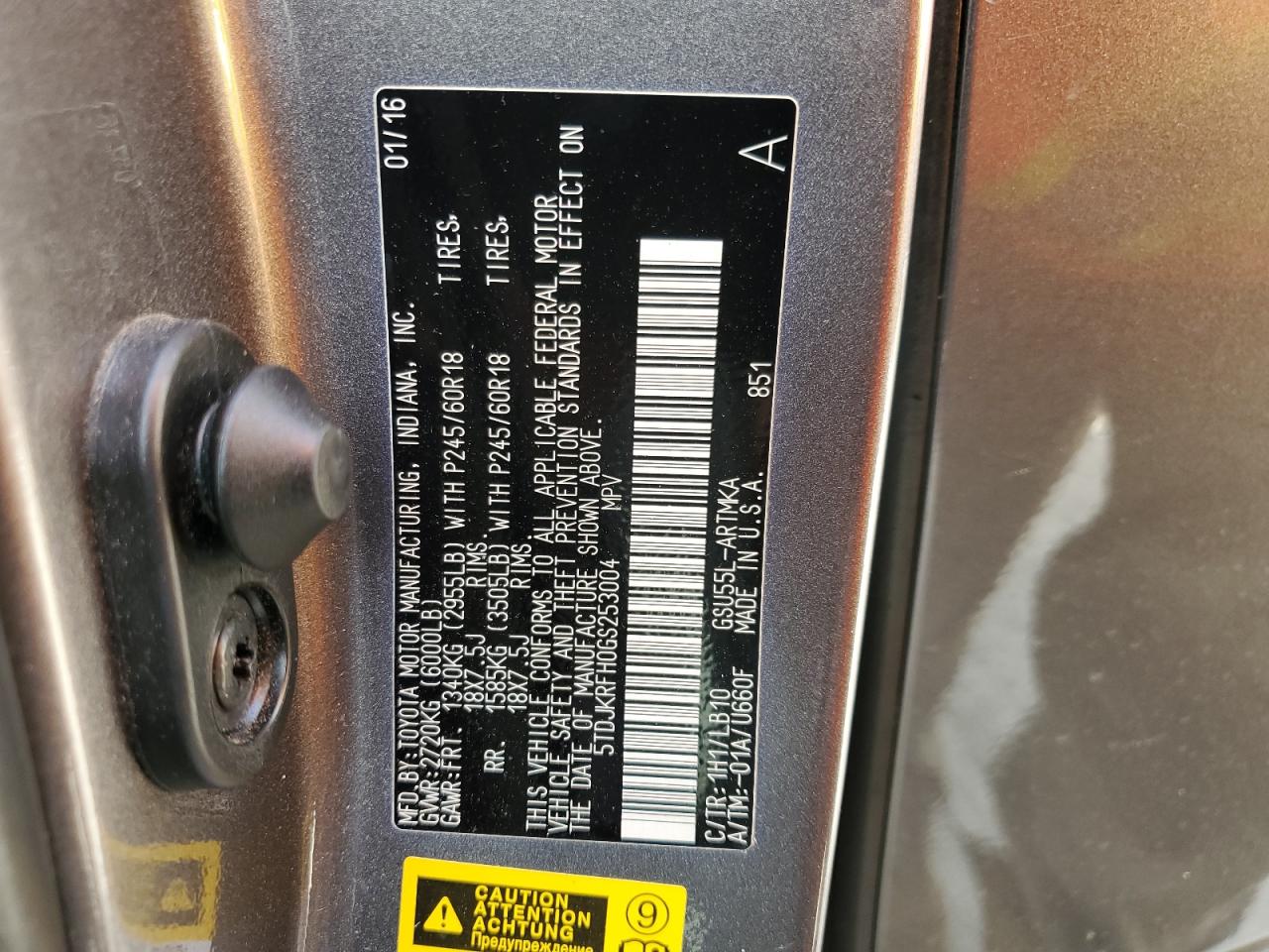 2016 Toyota Highlander Xle VIN: 5TDJKRFH0GS253004 Lot: 64034024