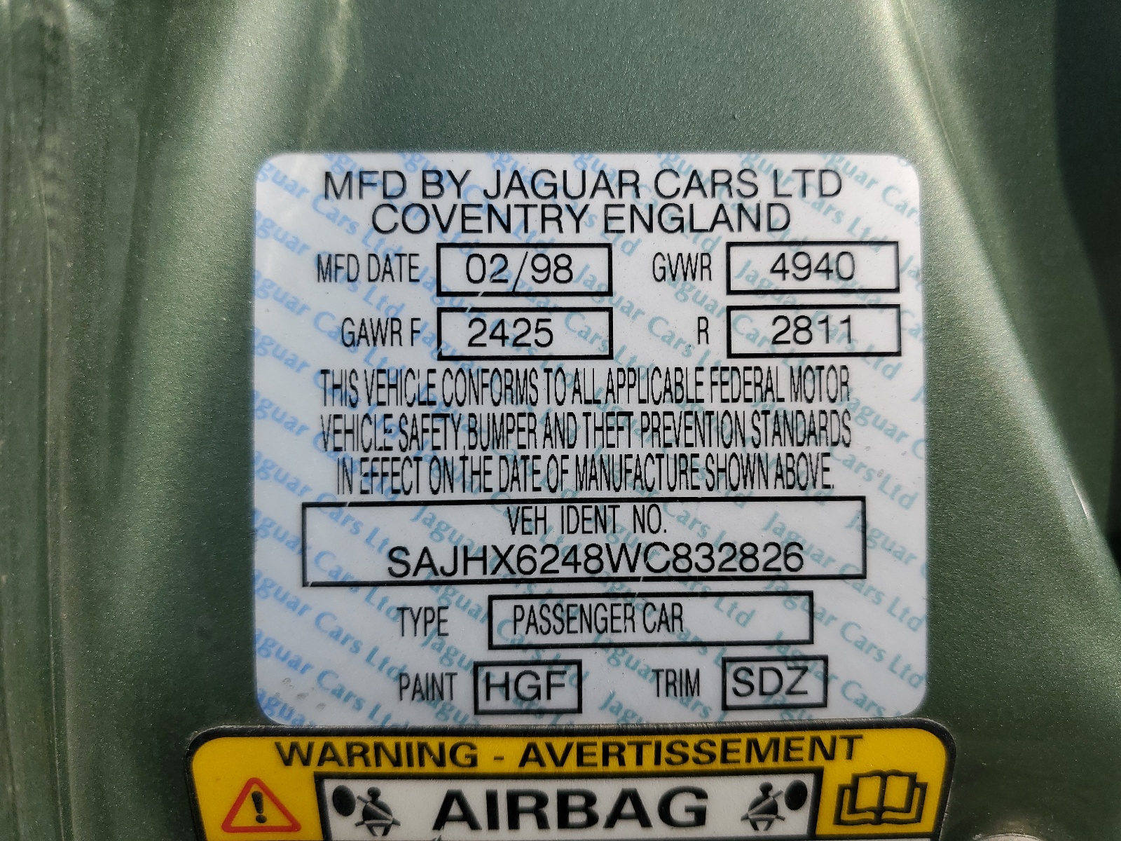 SAJHX6248WC832826 1998 Jaguar Xj8 L