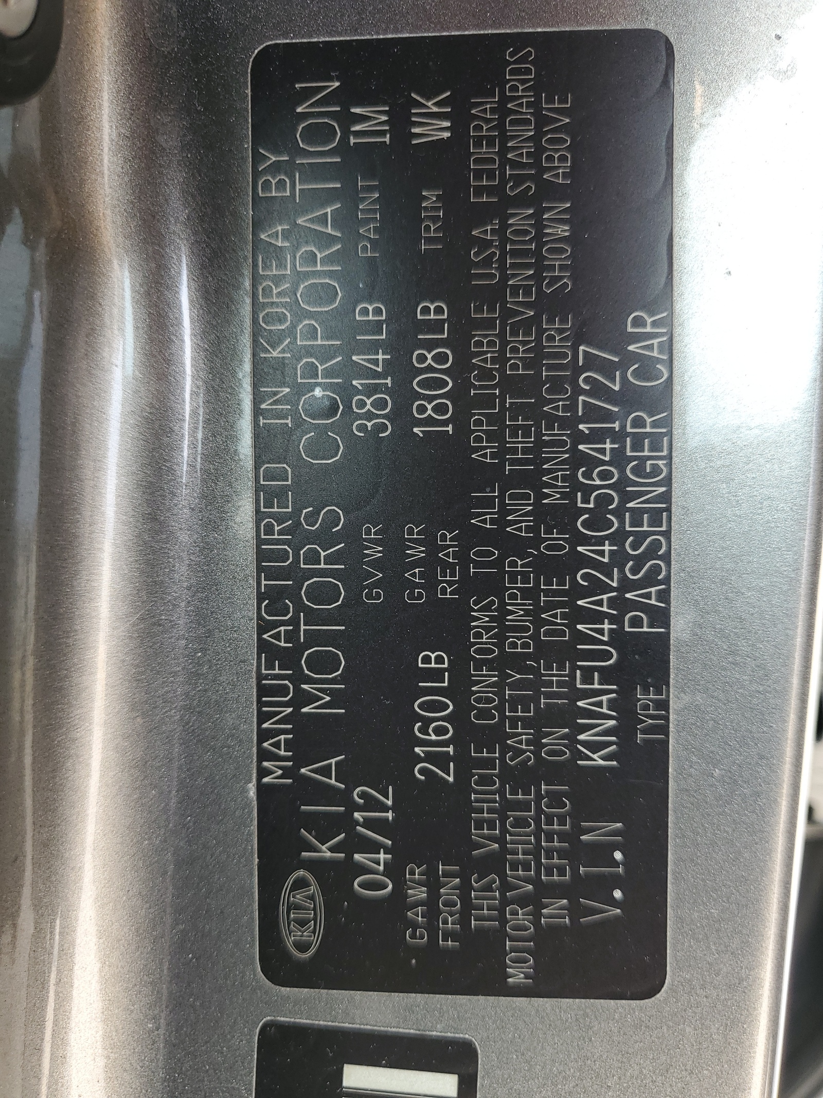 KNAFU4A24C5641727 2012 Kia Forte Ex