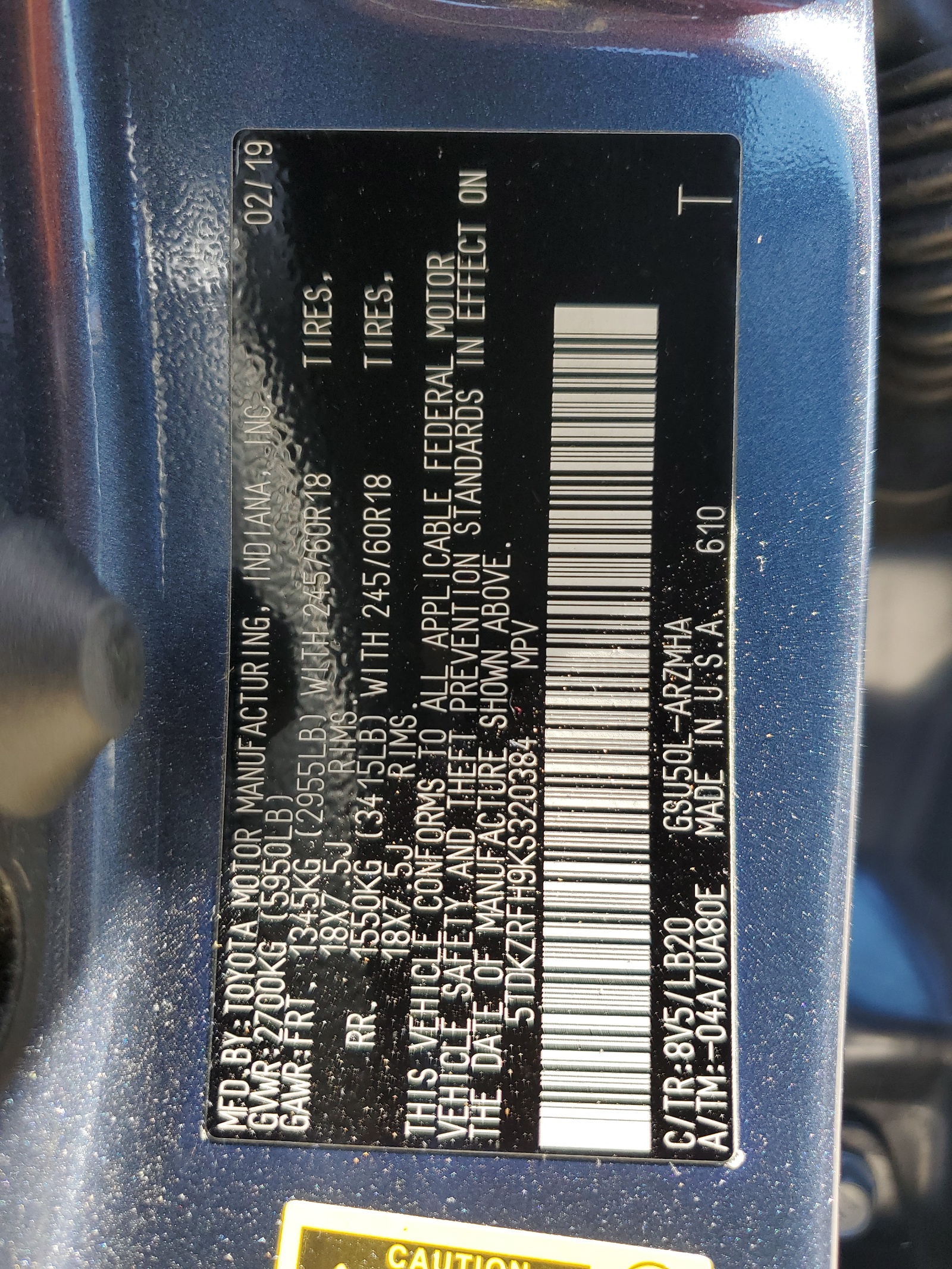 5TDKZRFH9KS320384 2019 Toyota Highlander Se