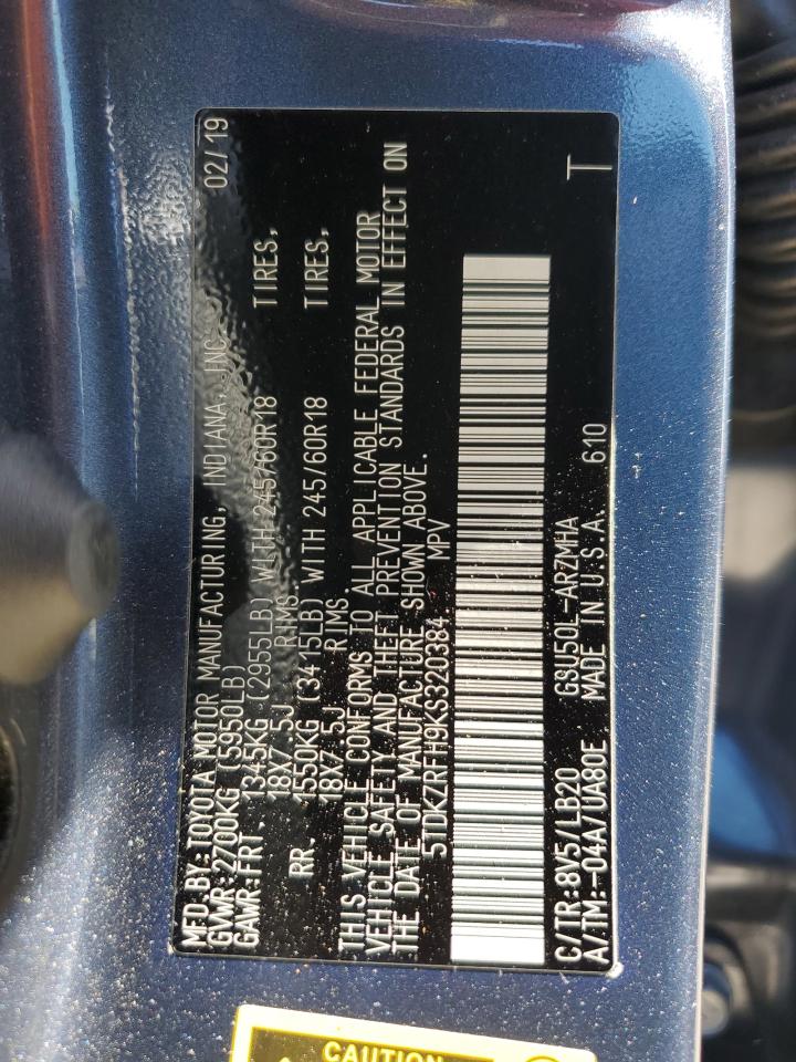 2019 Toyota Highlander Se VIN: 5TDKZRFH9KS320384 Lot: 63173844