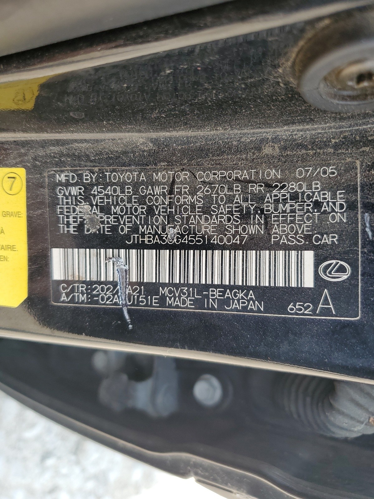 JTHBA30G455140047 2005 Lexus Es 330