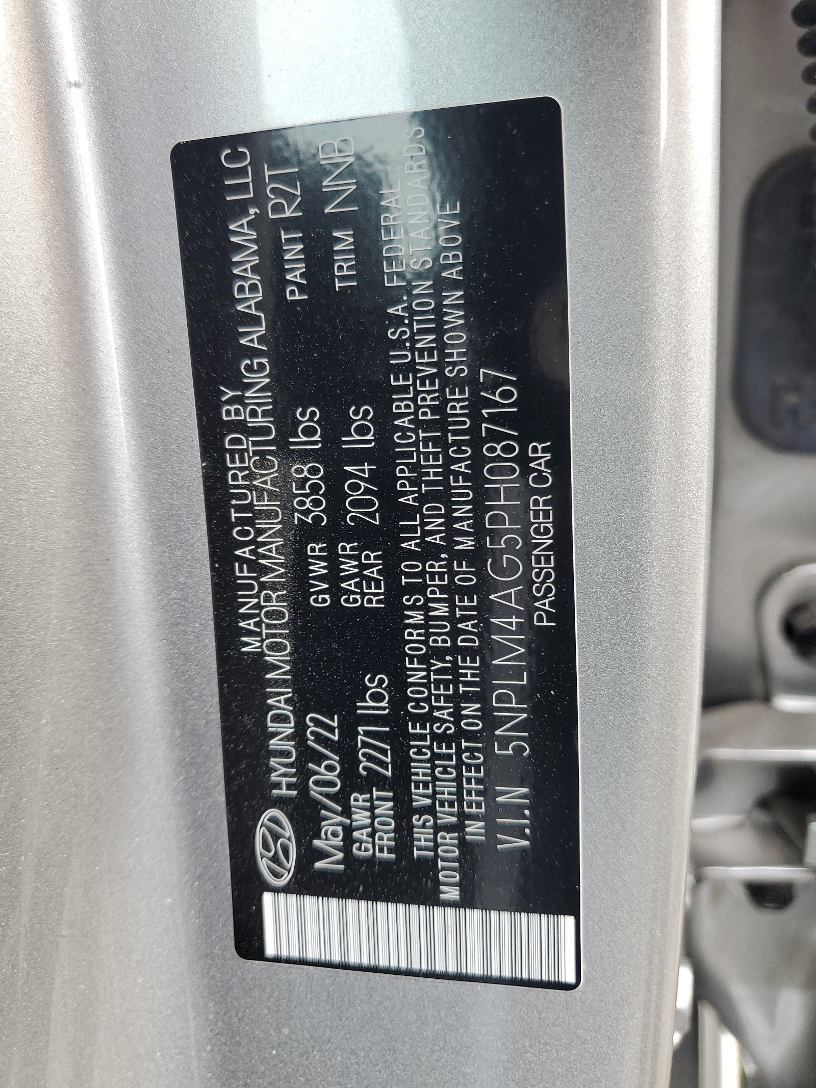 5NPLM4AG5PH087167 2023 Hyundai Elantra Sel