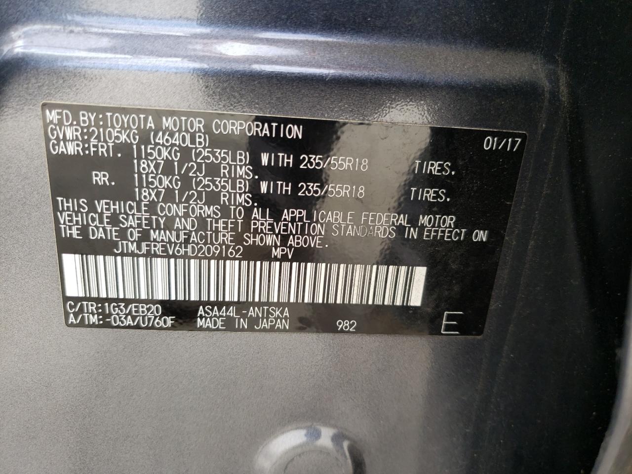 2017 Toyota Rav4 Se VIN: JTMJFREV6HD209162 Lot: 63859314