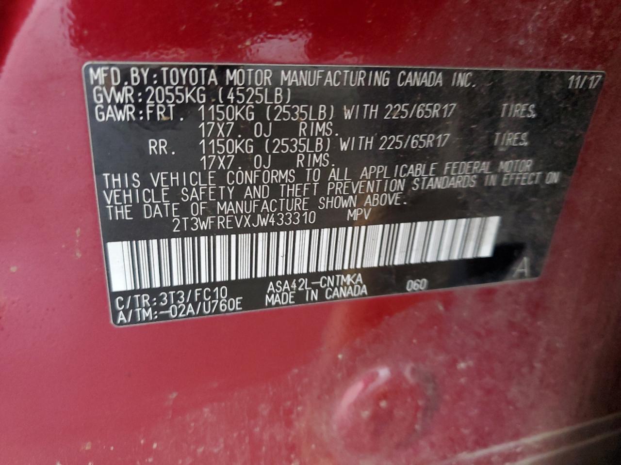 2T3WFREVXJW433310 2018 Toyota Rav4 Adventure