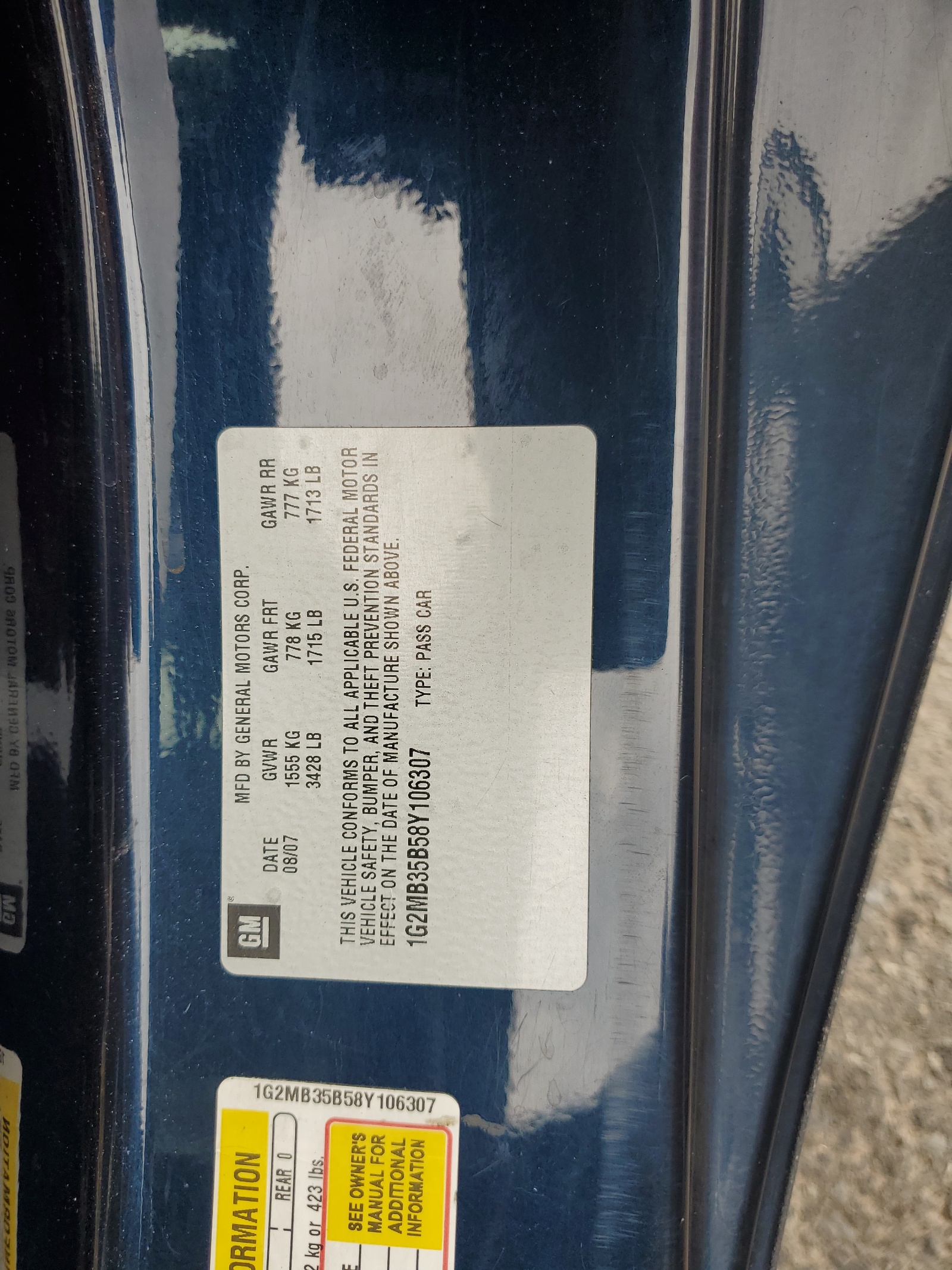 1G2MB35B58Y106307 2008 Pontiac Solstice