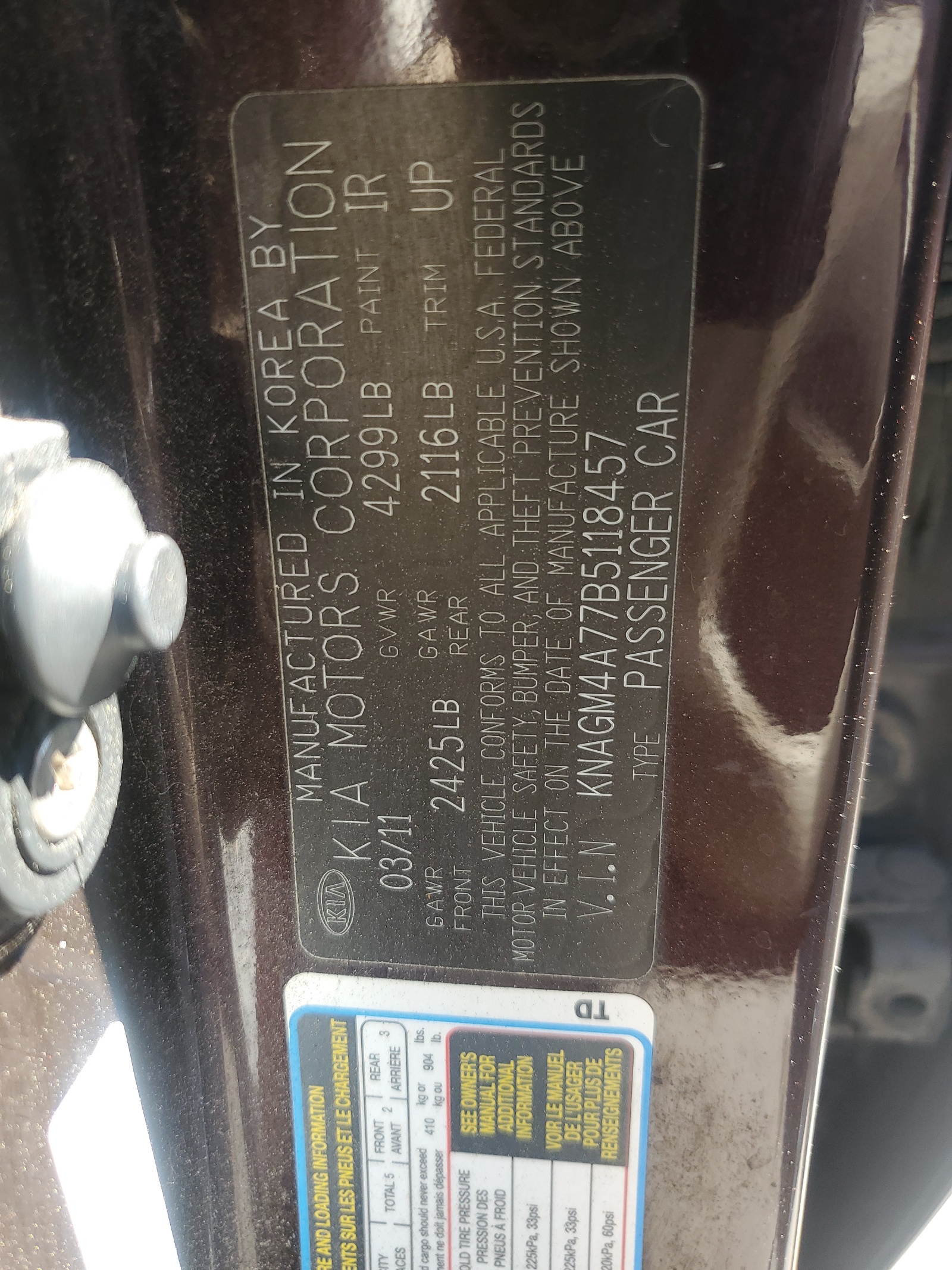 KNAGM4A77B5118457 2011 Kia Optima Lx