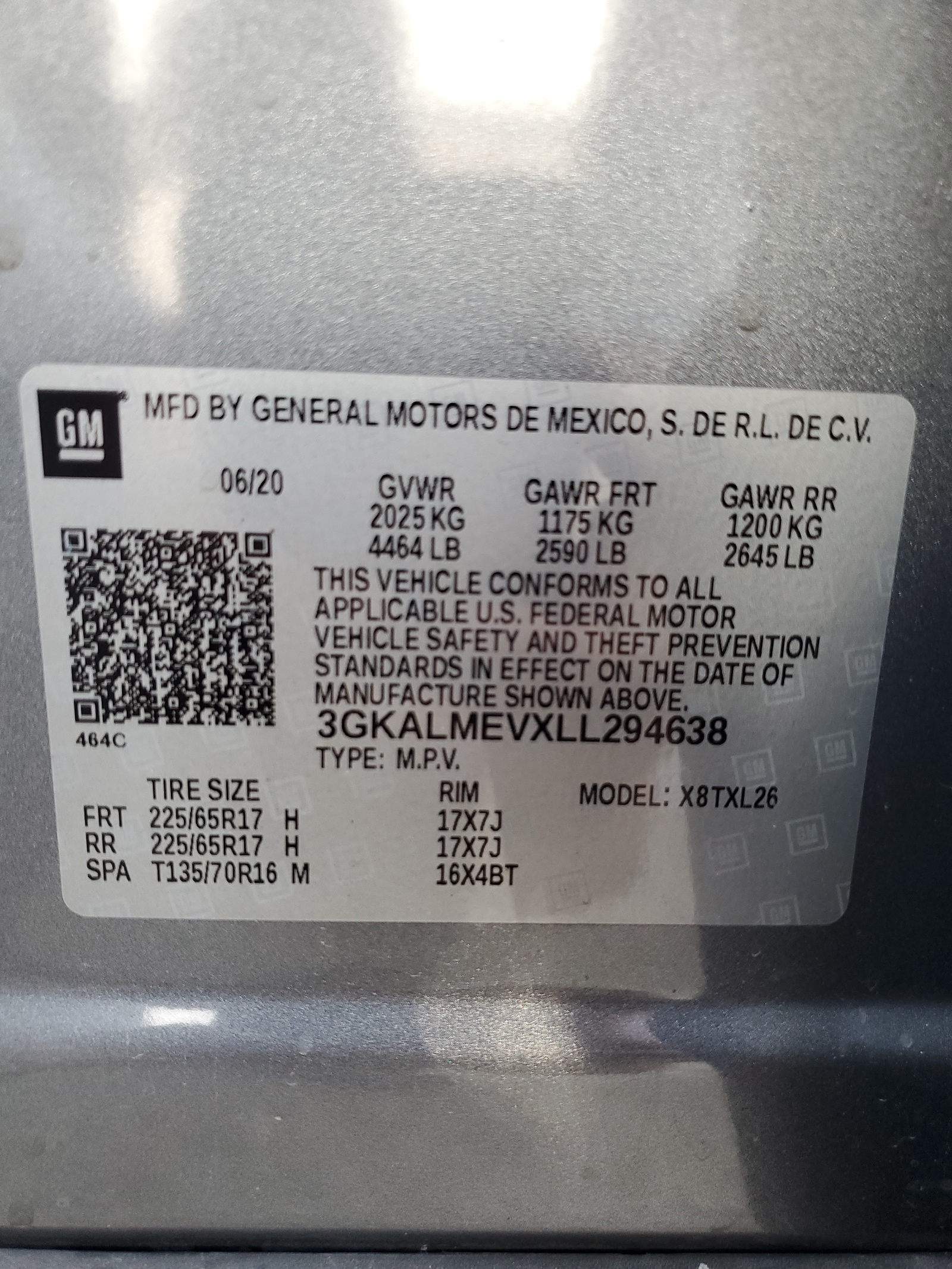 3GKALMEVXLL294638 2020 GMC Terrain Sle