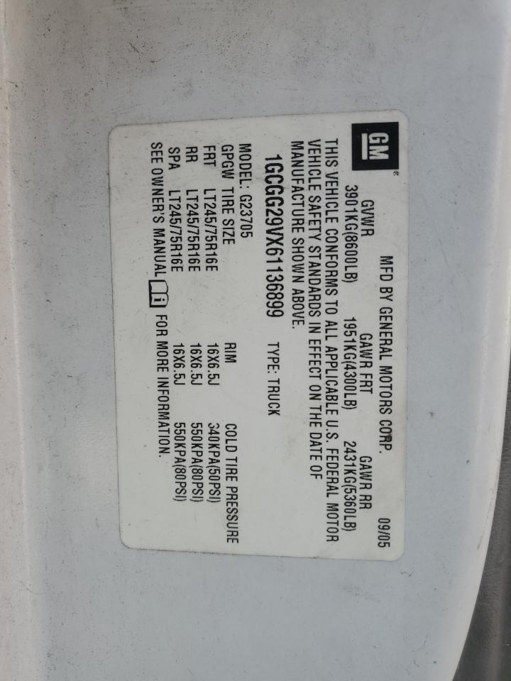 2006 Chevrolet Express G2500 VIN: 1GCGG29VX61136899 Lot: 61936334