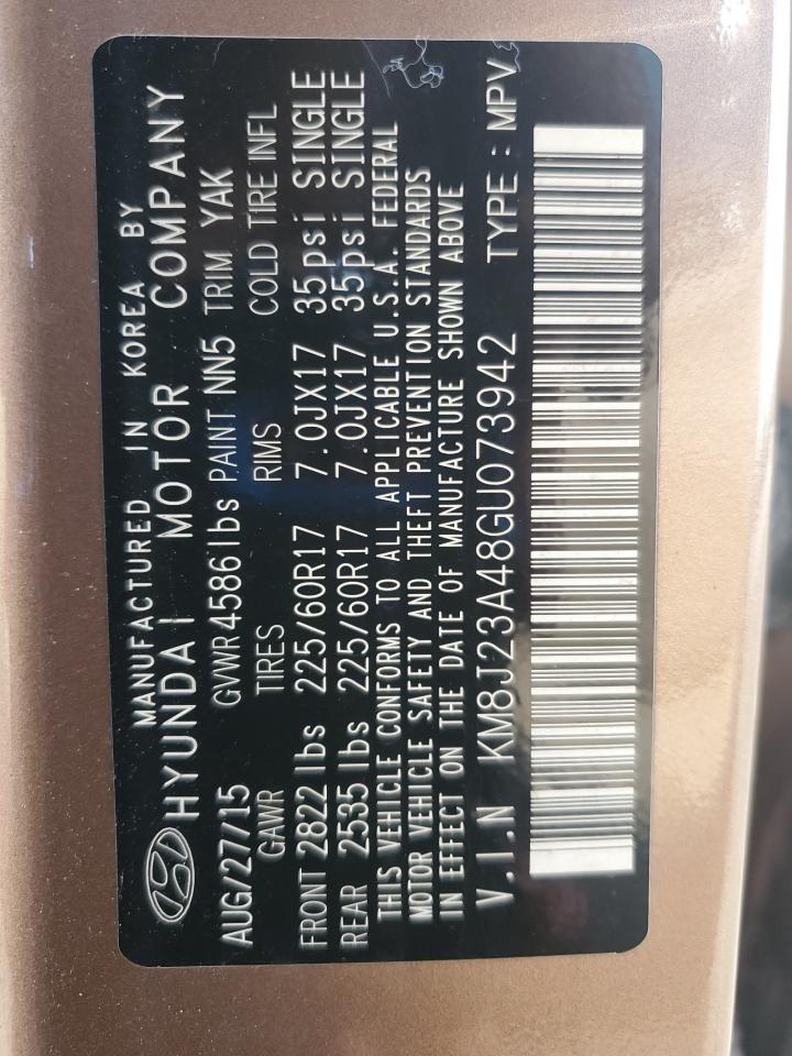 2016 Hyundai Tucson Se VIN: KM8J23A48GU073942 Lot: 63856334