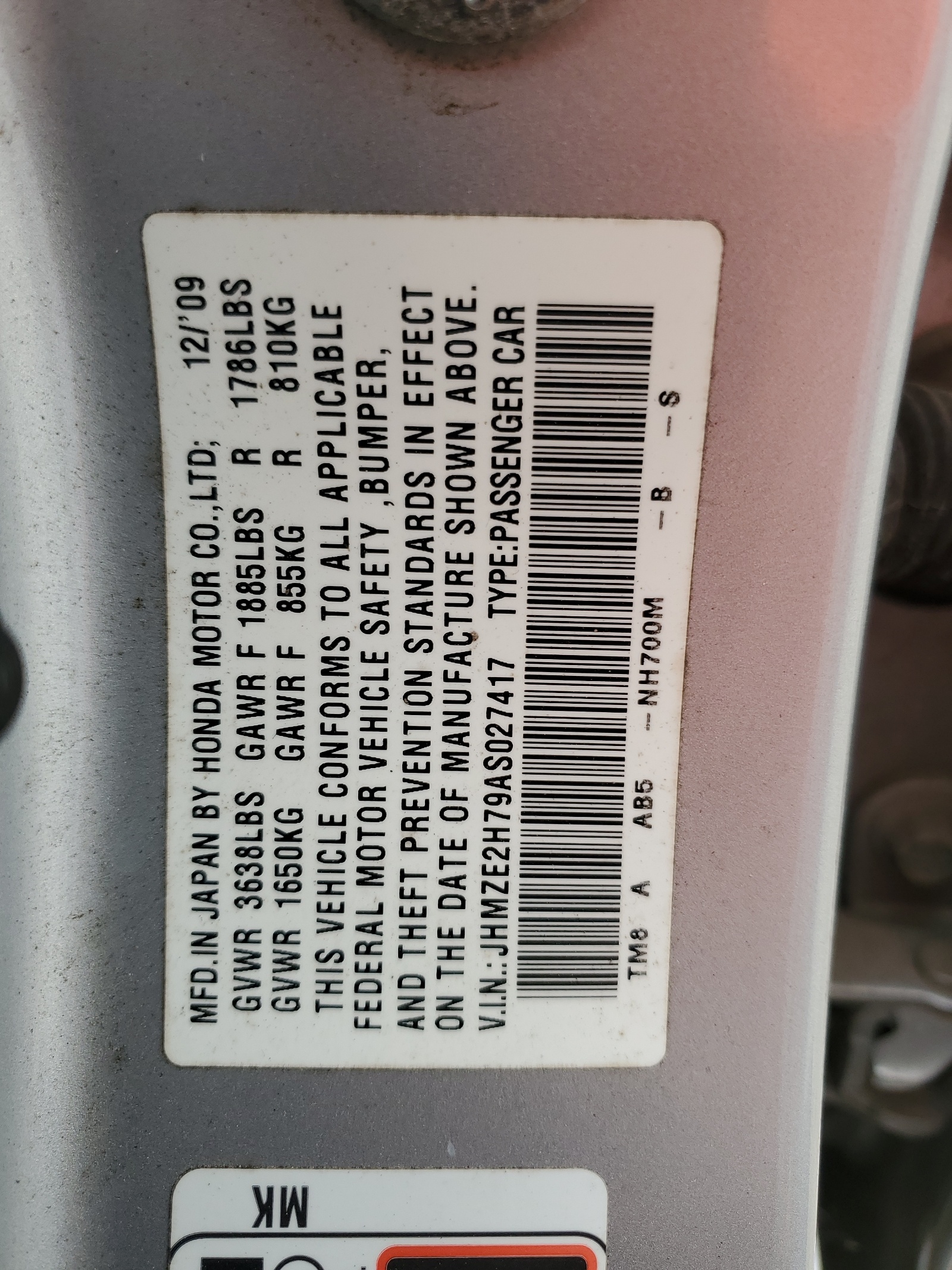 JHMZE2H79AS027417 2010 Honda Insight Ex