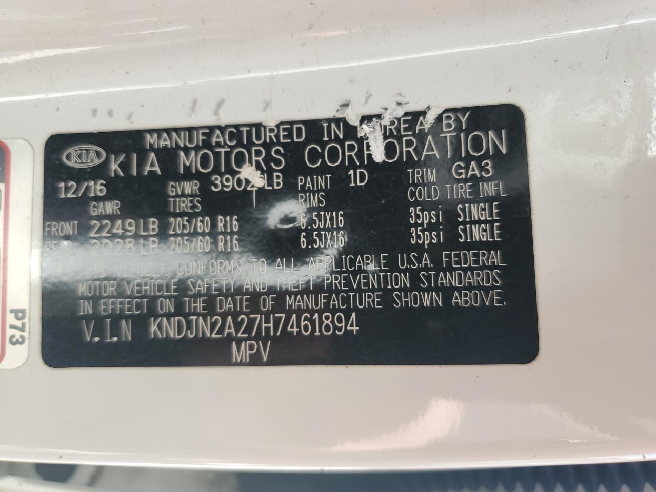 2017 Kia Soul VIN: KNDJN2A27H7461894 Lot: 62263804